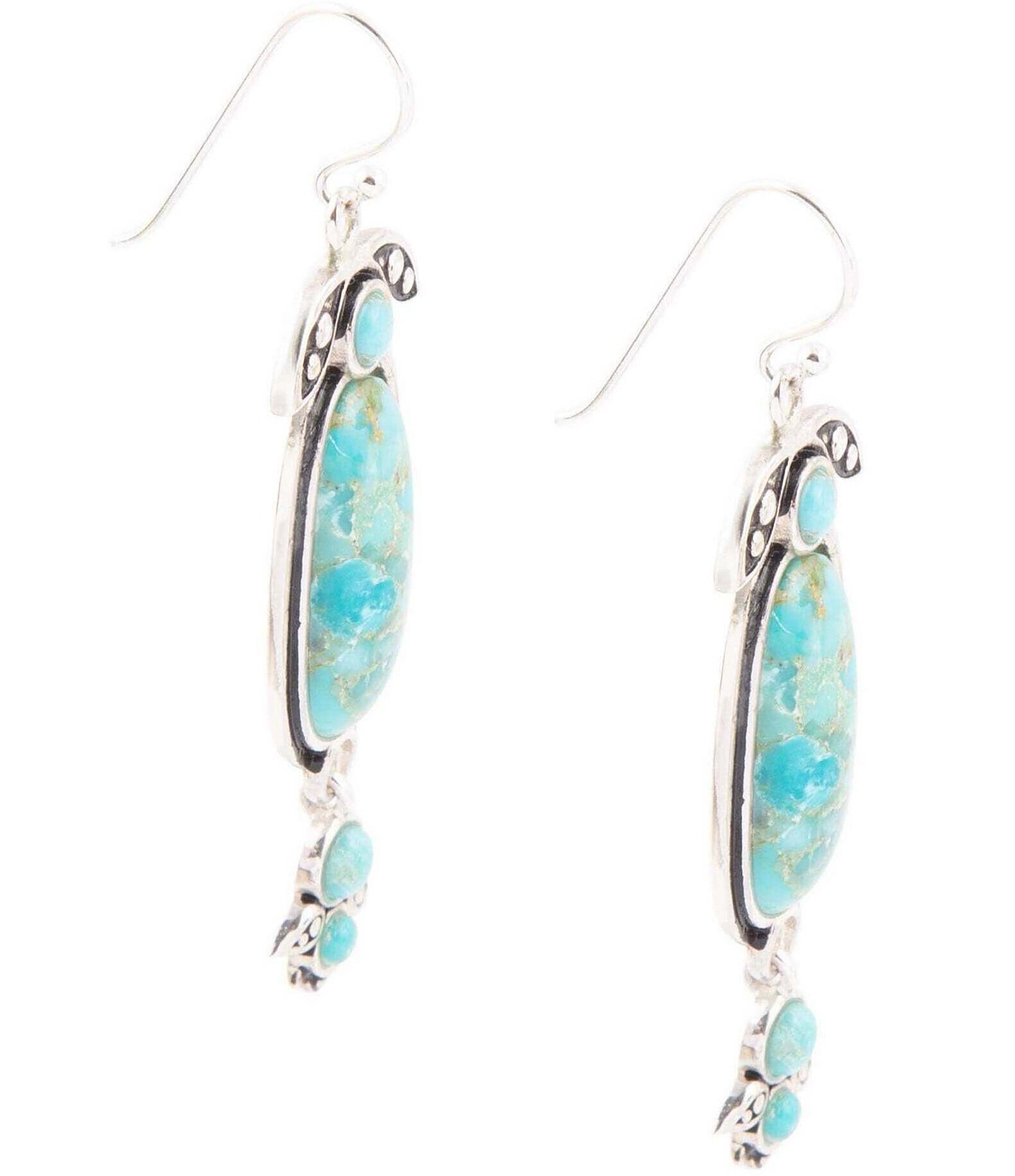 Barse Sterling Silver and Genuine Turquoise Southwest Floral Drop Earrings