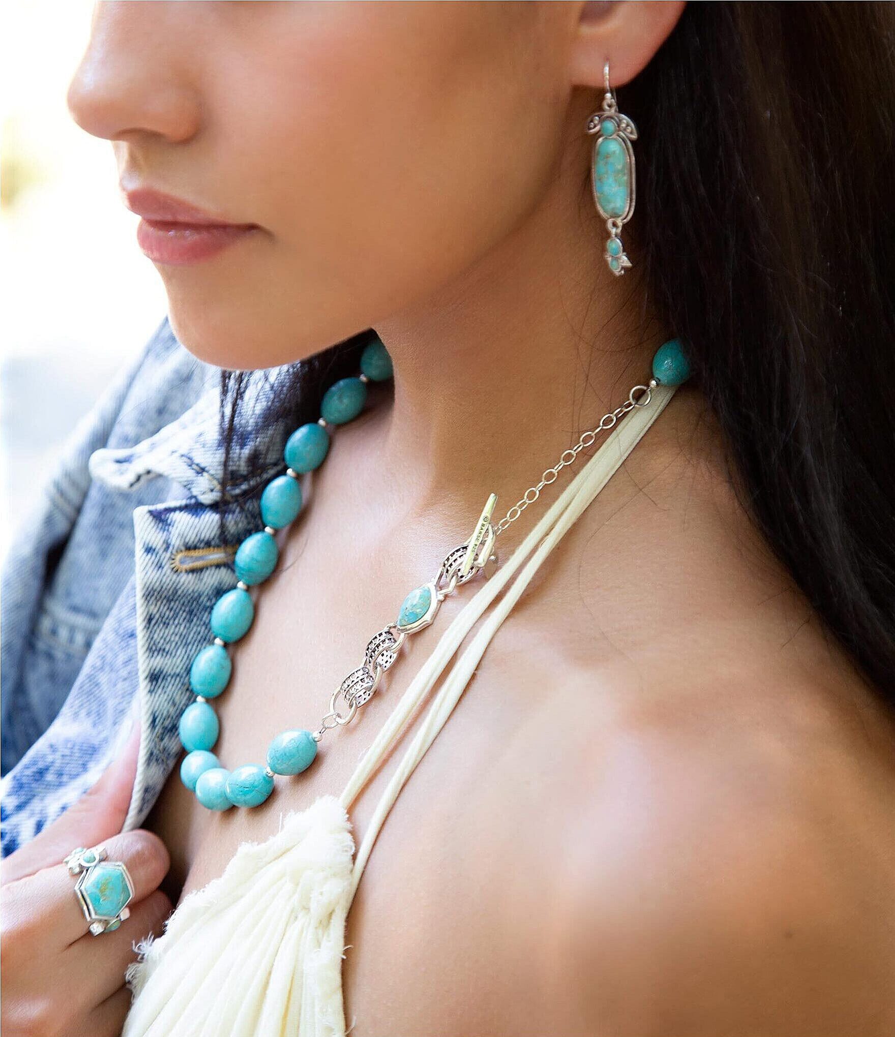 Barse Sterling Silver and Genuine Turquoise Southwest Floral Drop Earrings