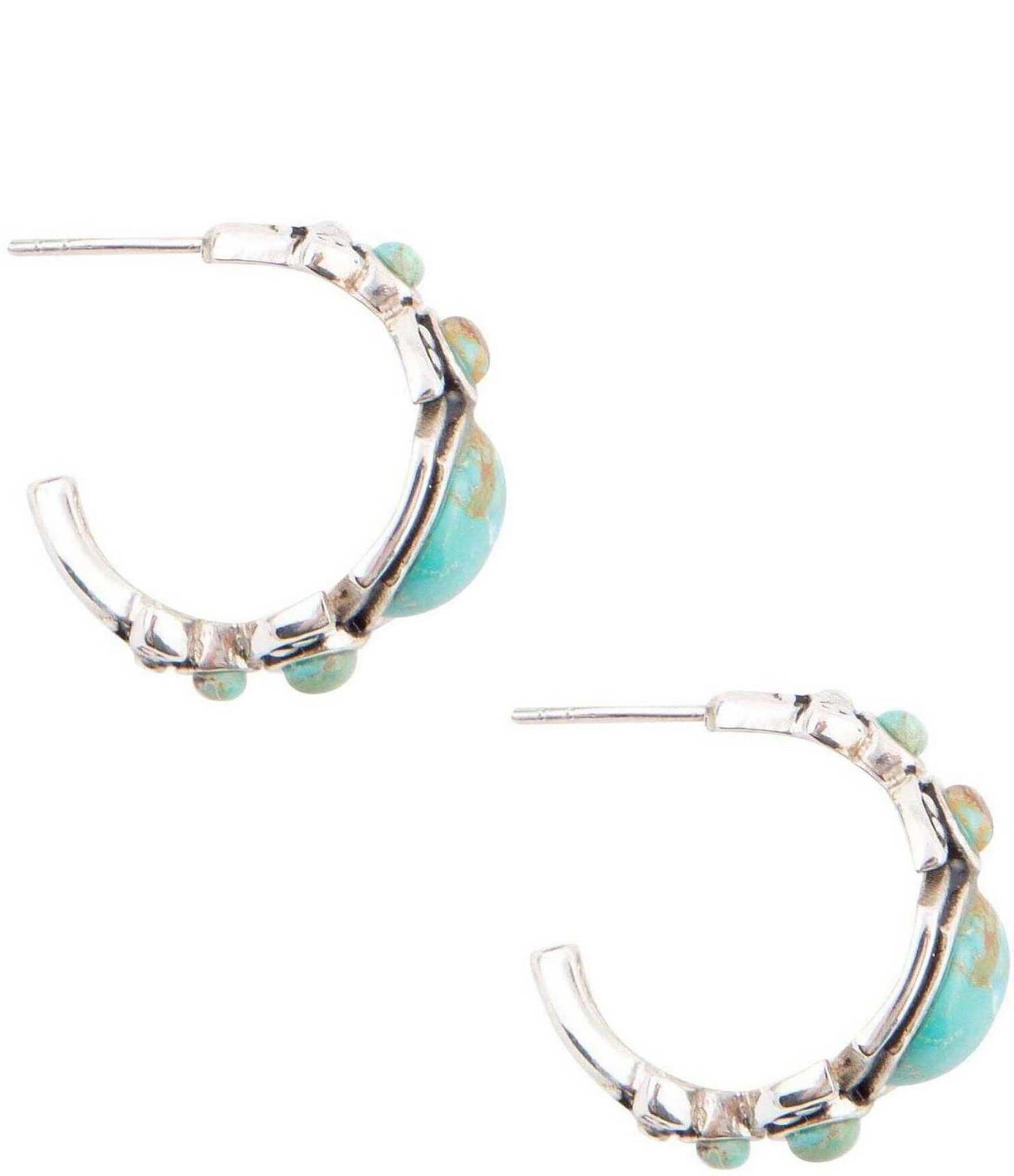 Barse Sterling Silver and Genuine Turquoise Southwest Floral Hoop Earrings