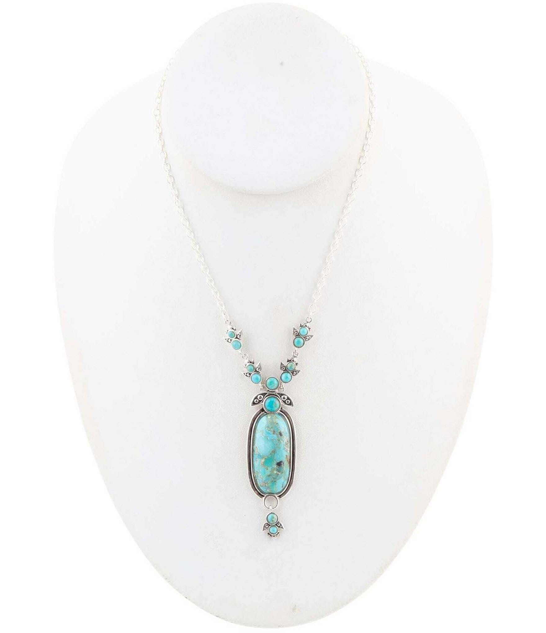 Barse Sterling Silver and Genuine Turquoise Southwest Floral Y Necklace