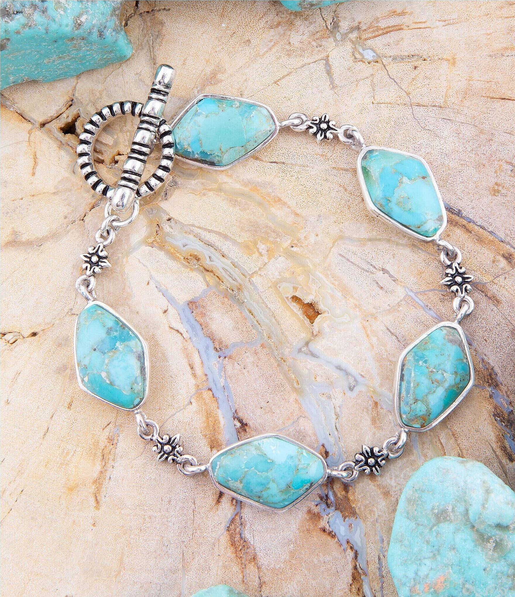 Barse Sterling Silver and Genuine Turquoise Toggle Line Bracelet