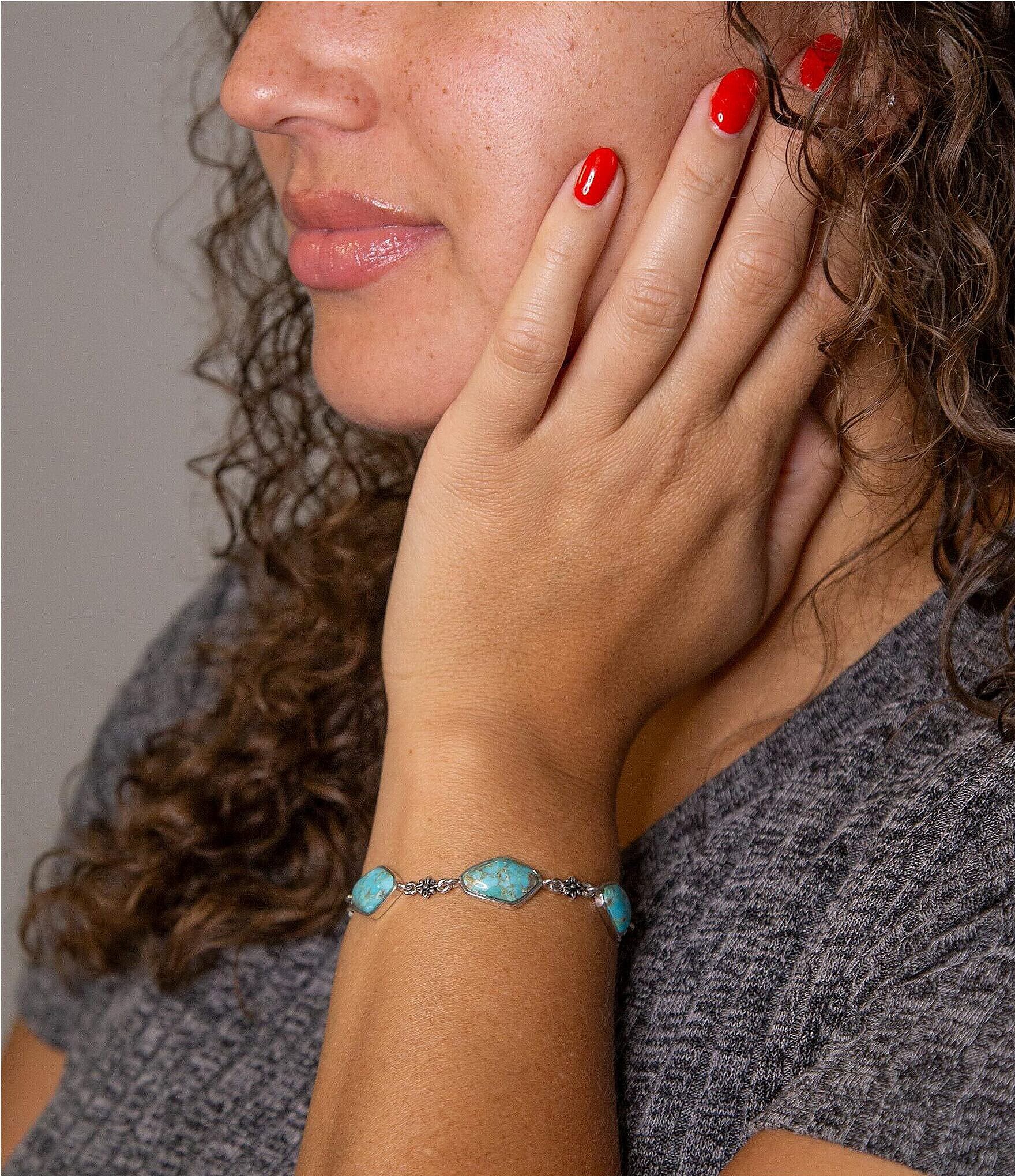 Barse Sterling Silver and Genuine Turquoise Toggle Line Bracelet