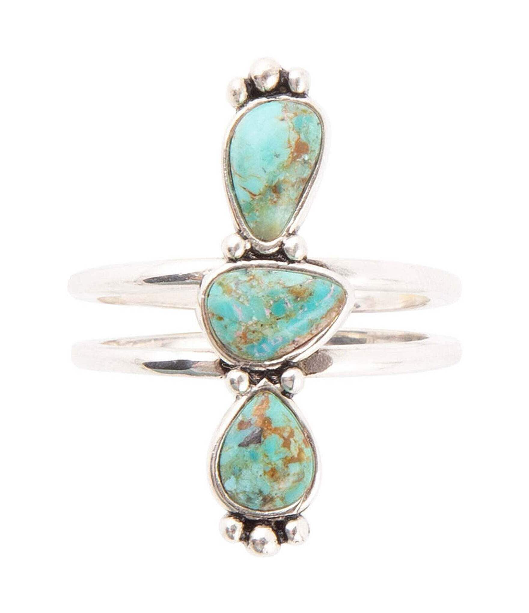 Barse Sterling Silver and Genuine Turquoise Triple Stone Statement Ring