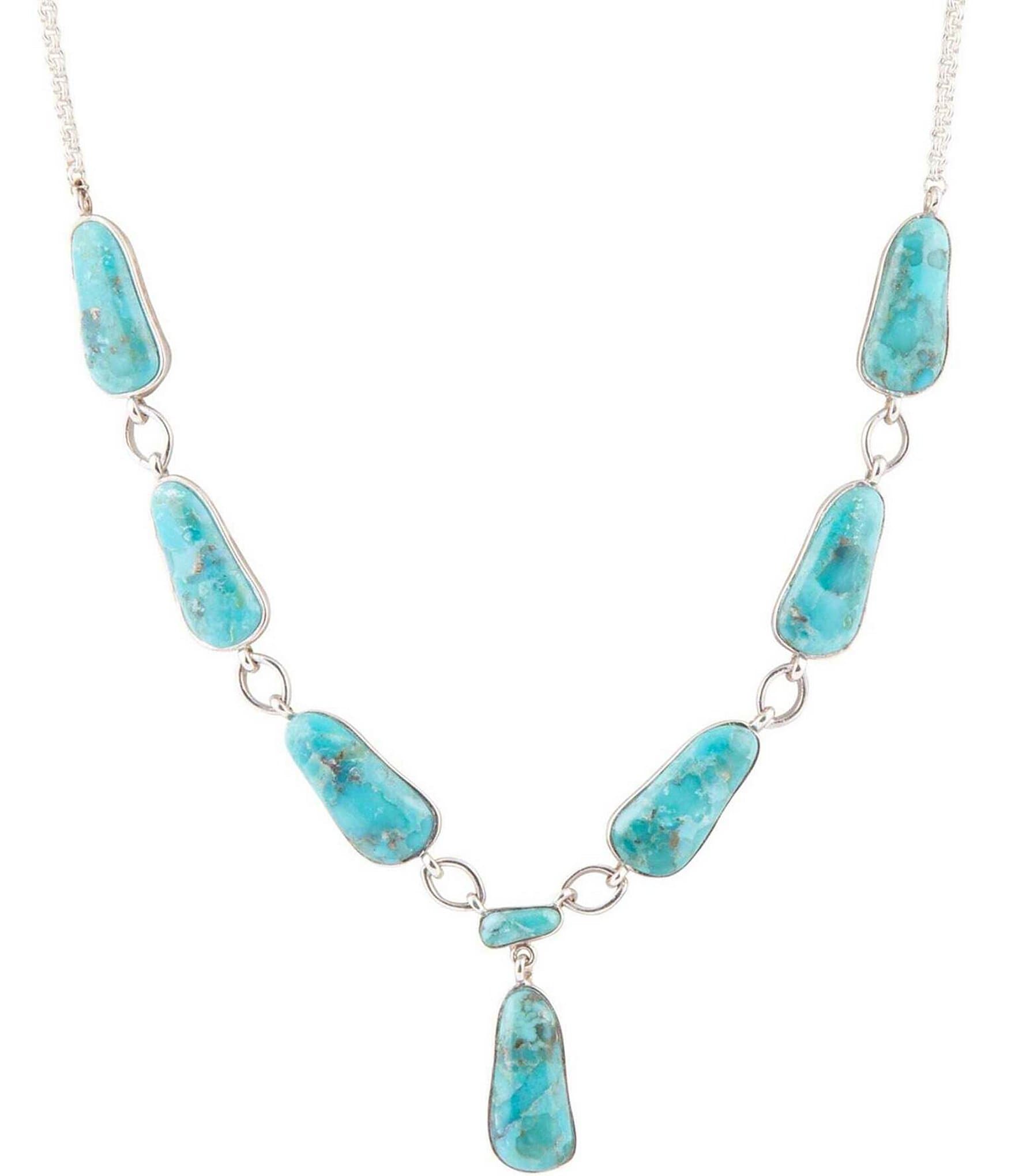 Barse Sterling Silver and Genuine Turquoise Y Necklace