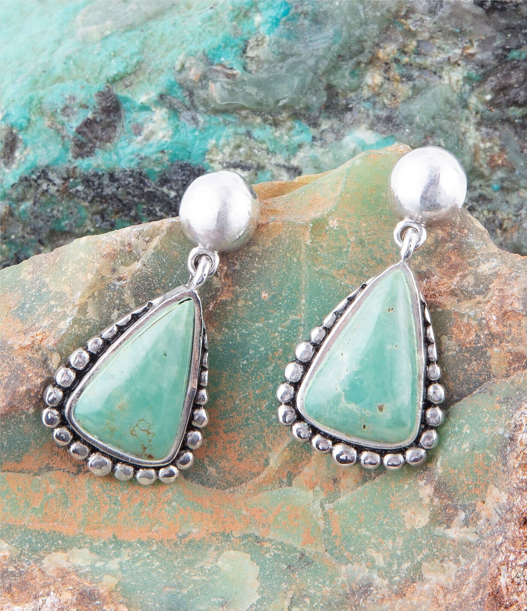 Barse Sterling Silver and Green Turquoise Genuine Stone Drop Earrings