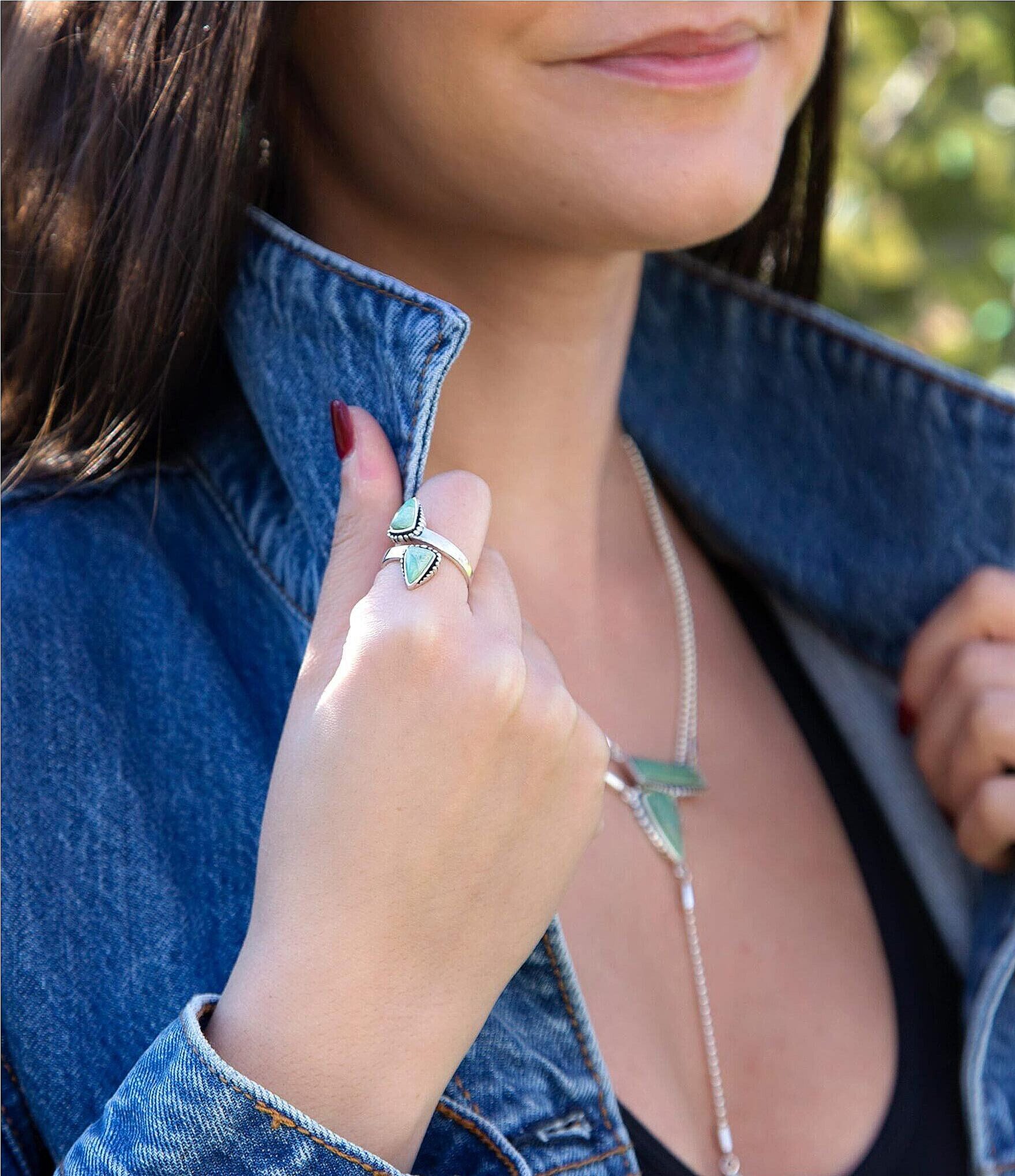 Barse Sterling Silver and Green Turquoise Genuine Stone Ring