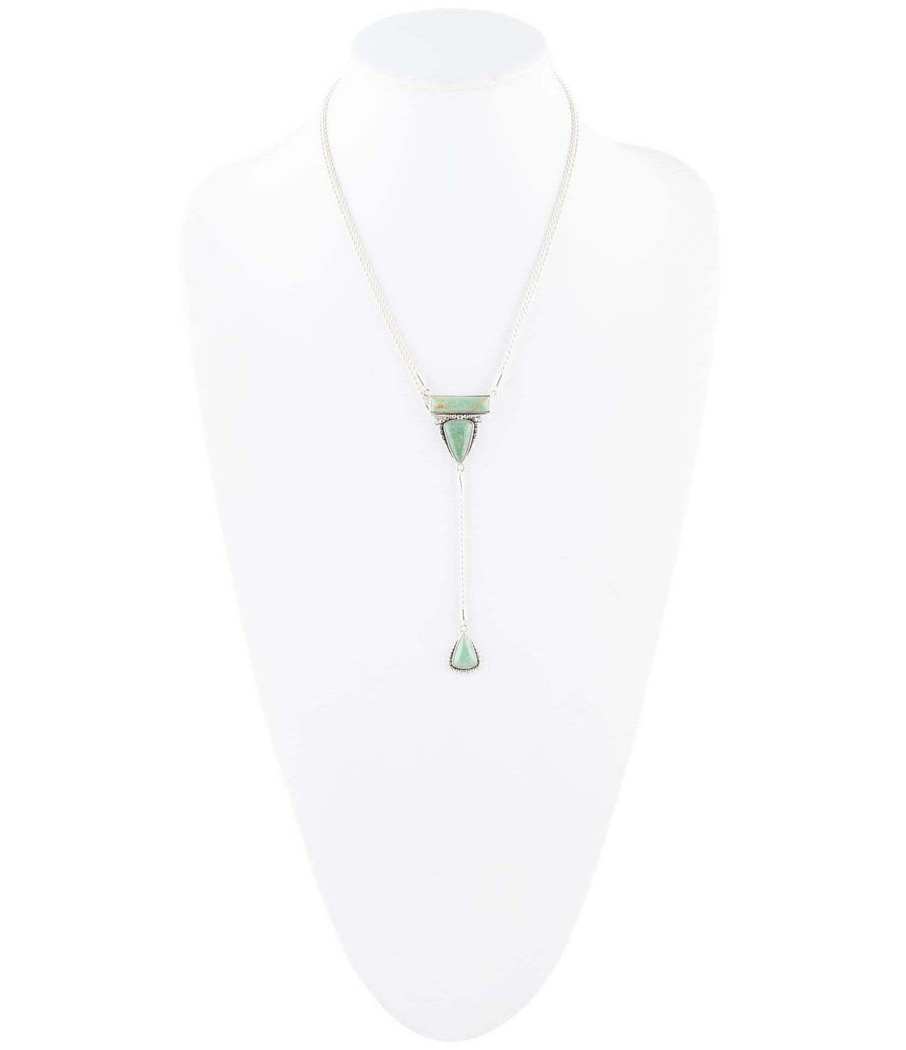 Barse Sterling Silver and Green Turquoise Layered Y Necklace