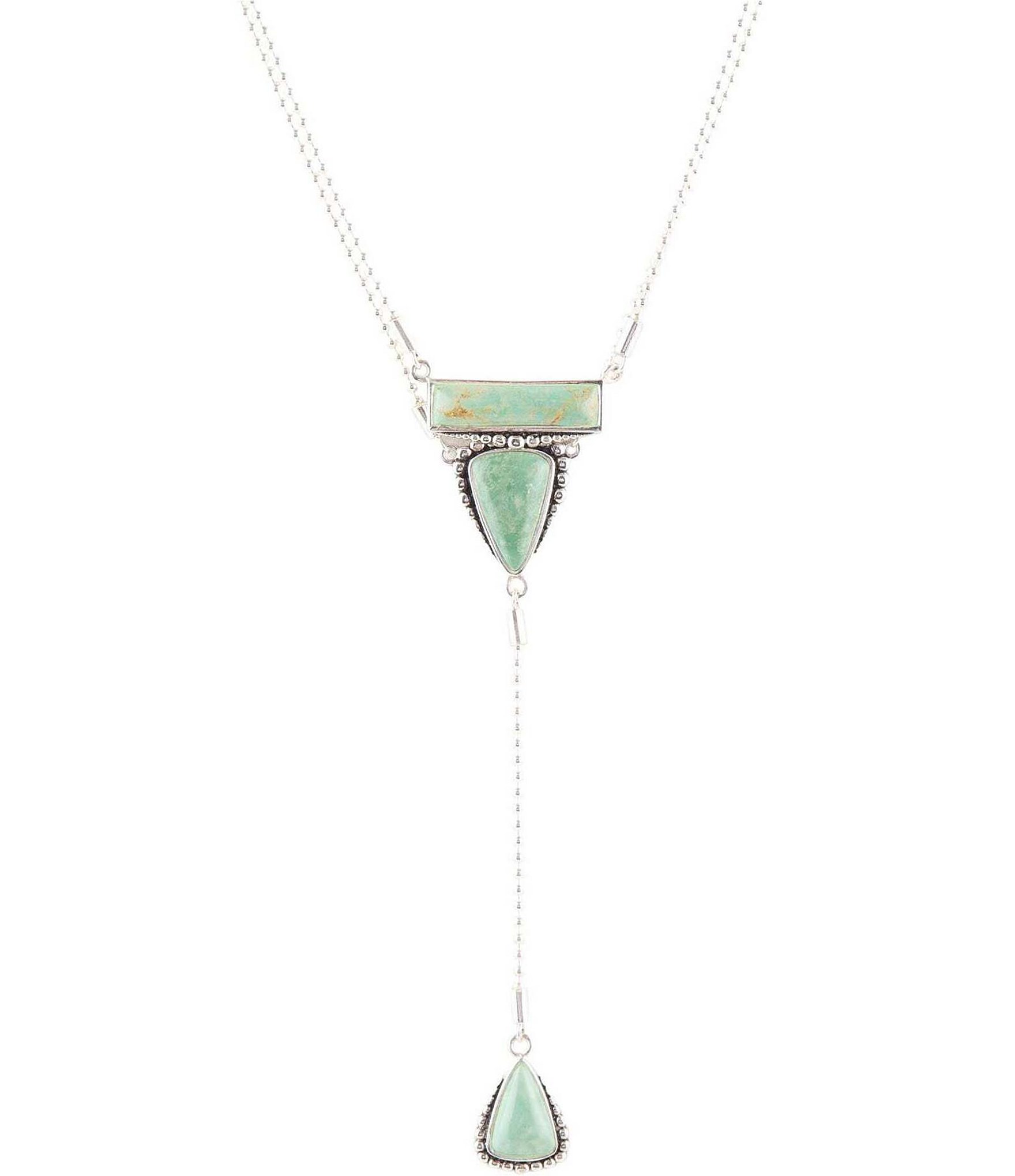 Barse Sterling Silver and Green Turquoise Layered Y Necklace