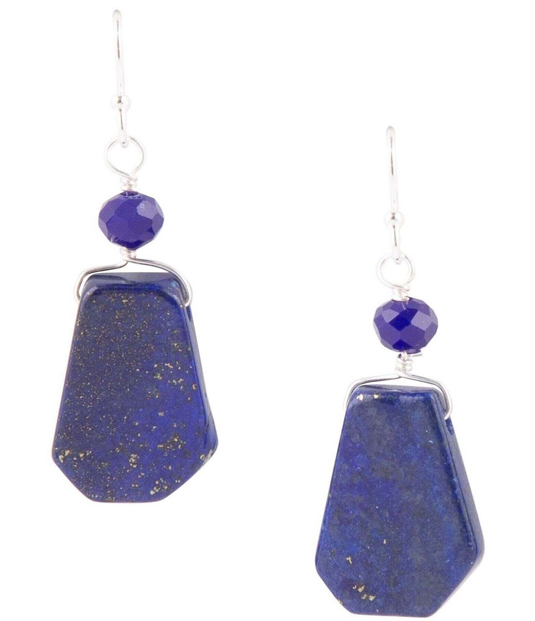 Barse Sterling Silver Genuine Stone Lapis Drop Earrings