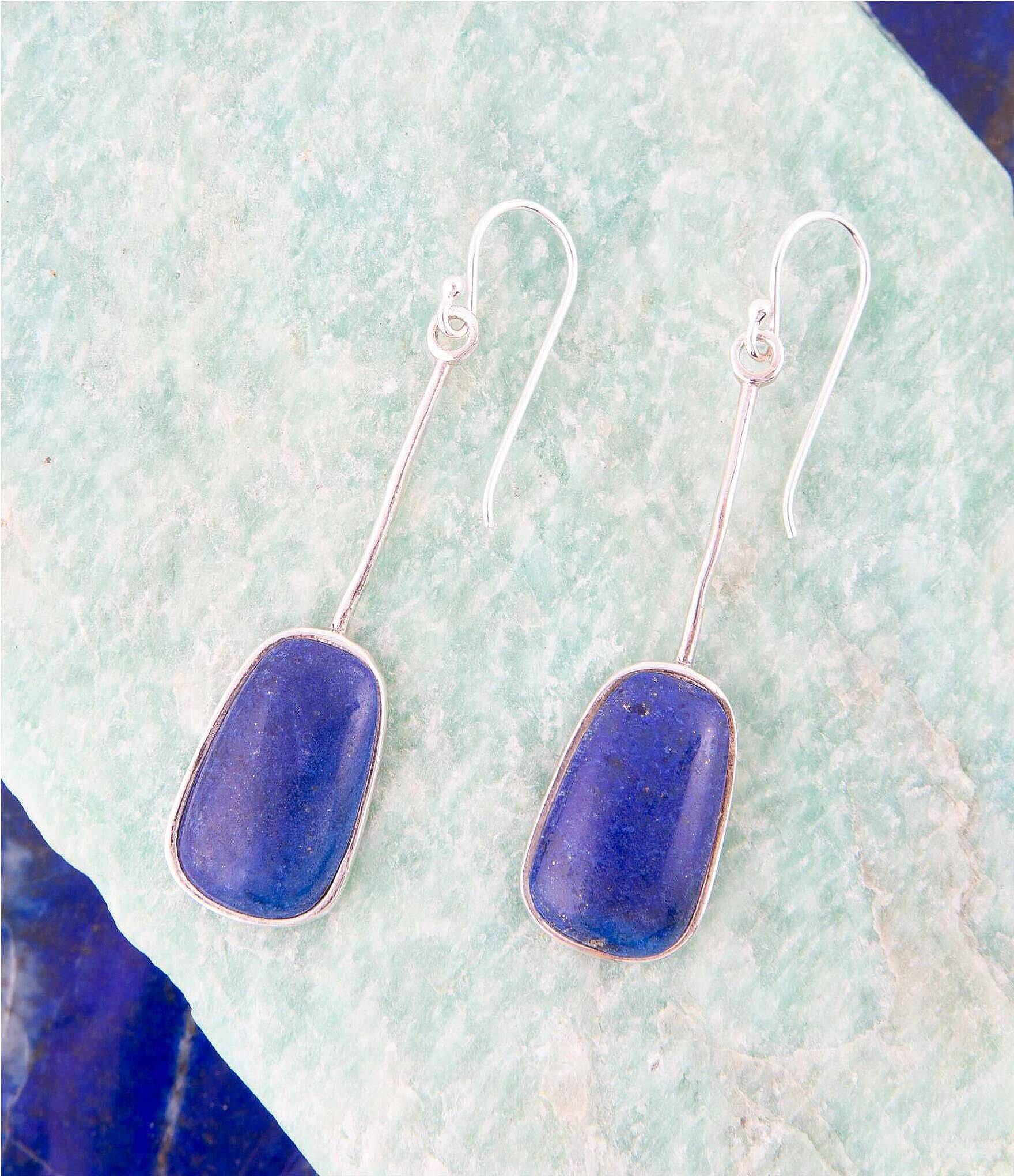 Barse Sterling Silver and Lapis Genuine Stone Linear Earrings