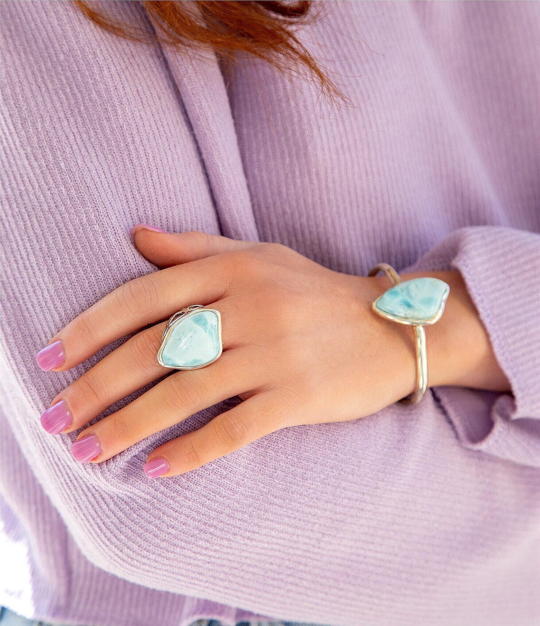 Barse Sterling Silver and Larimar Genuine Stone Cuff Bracelet