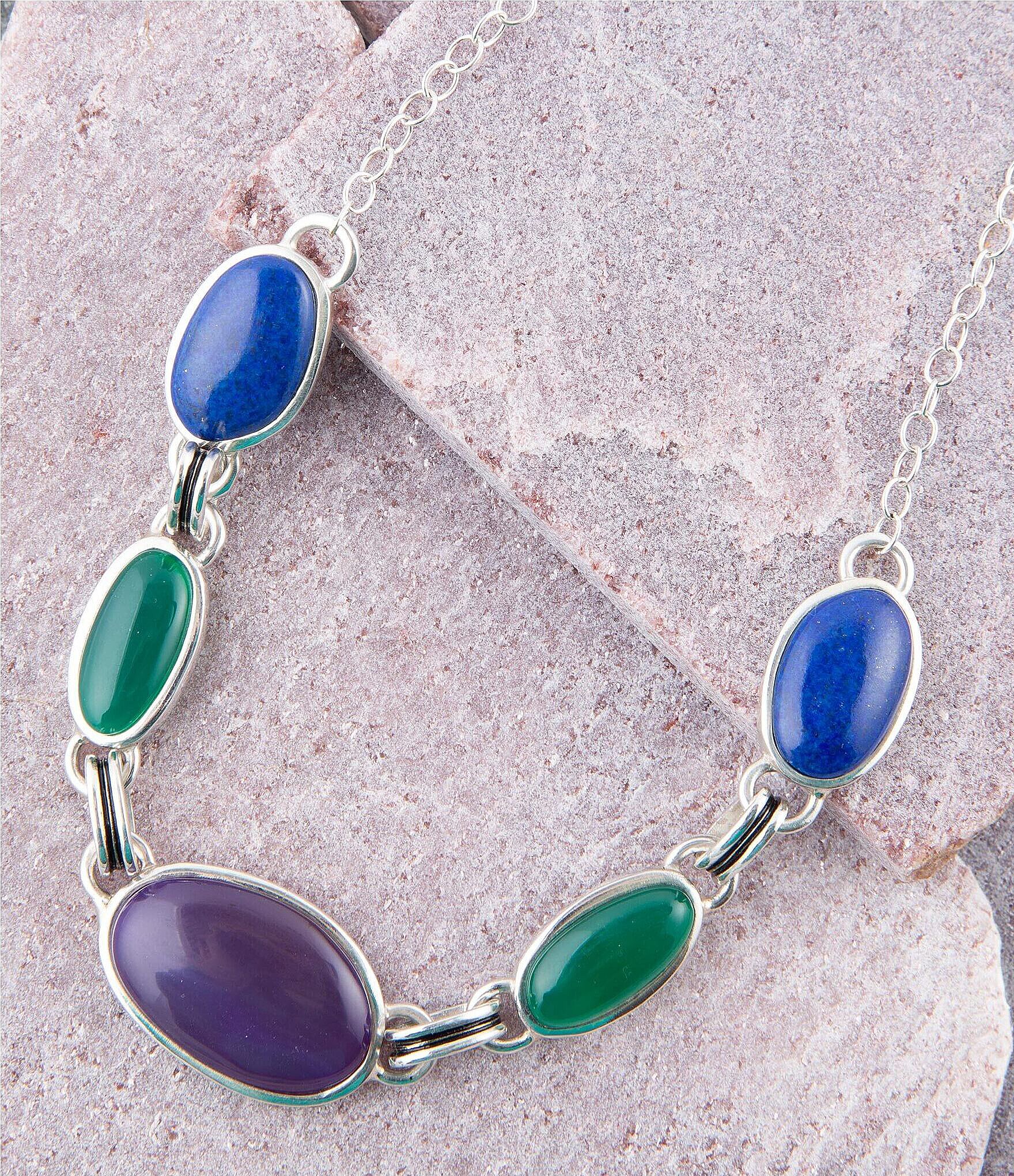 Barse Sterling Silver and Multi Lapis Genuine Stone Collar Necklace