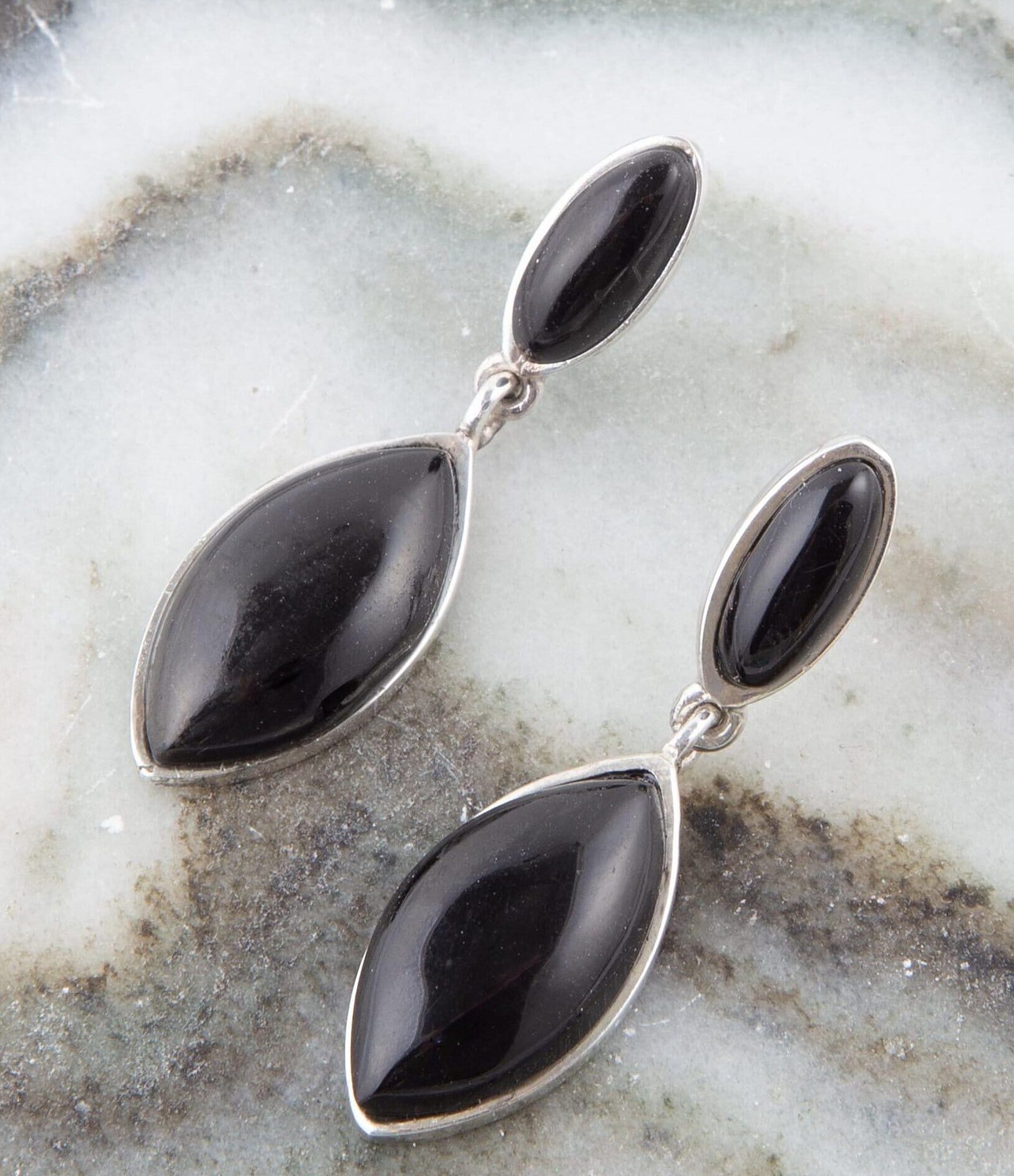 Barse Sterling Silver and Onyx Genuine Stone Drop Earrings