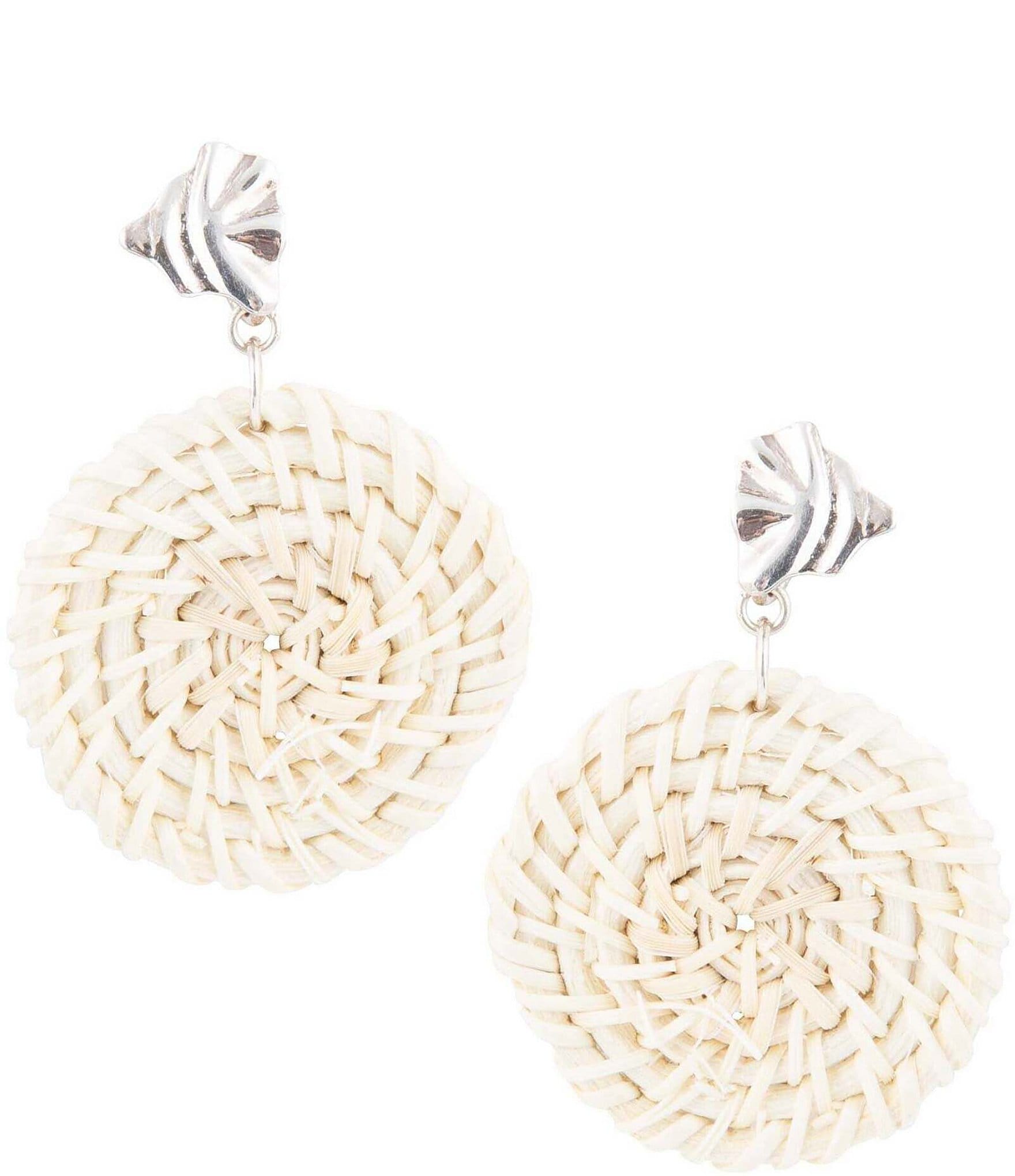 Barse Sterling Silver and Rattan Statement Drop Earrings