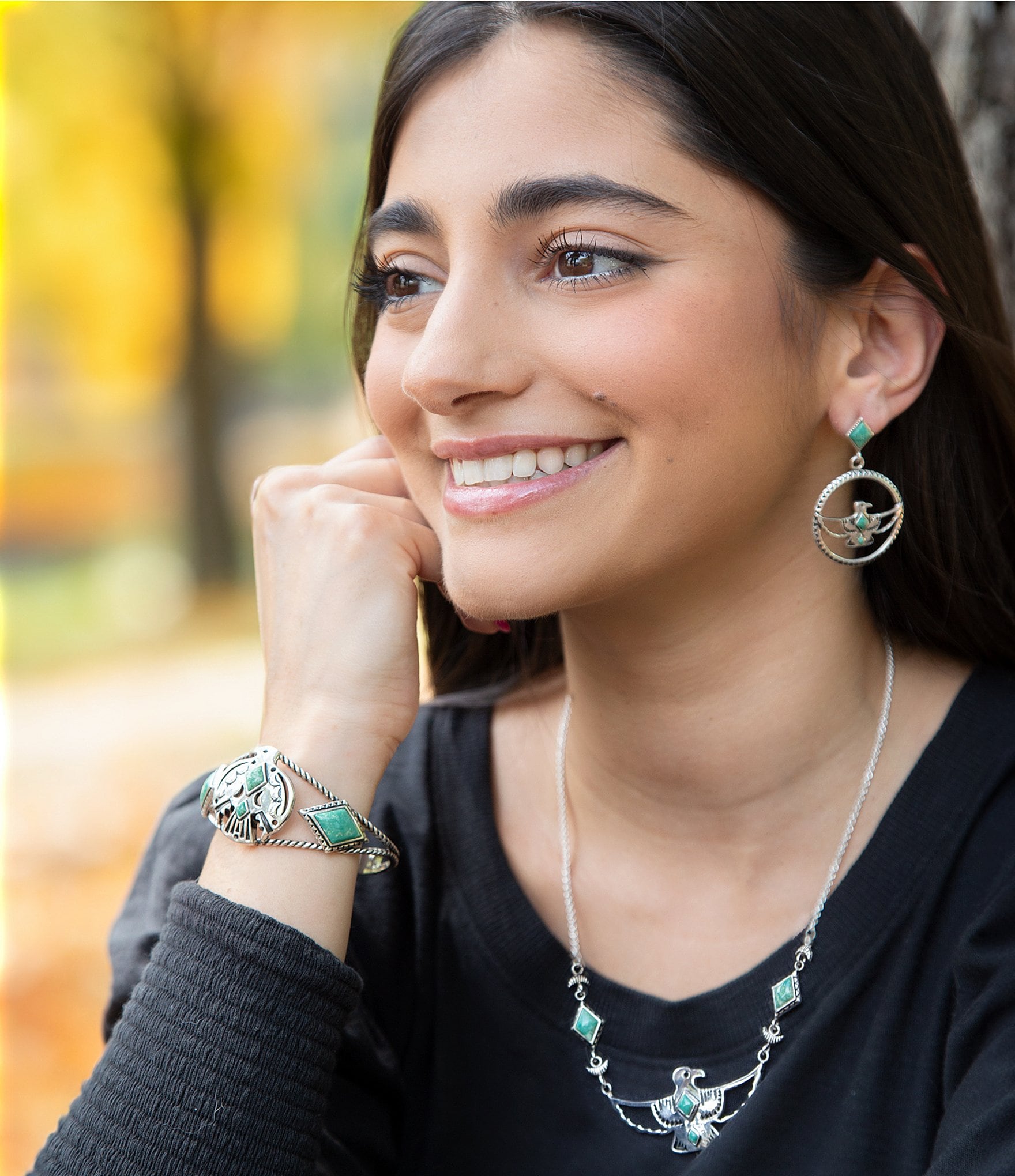 Barse Sterling Silver and Turquoise Thunderbird Drop Earrings