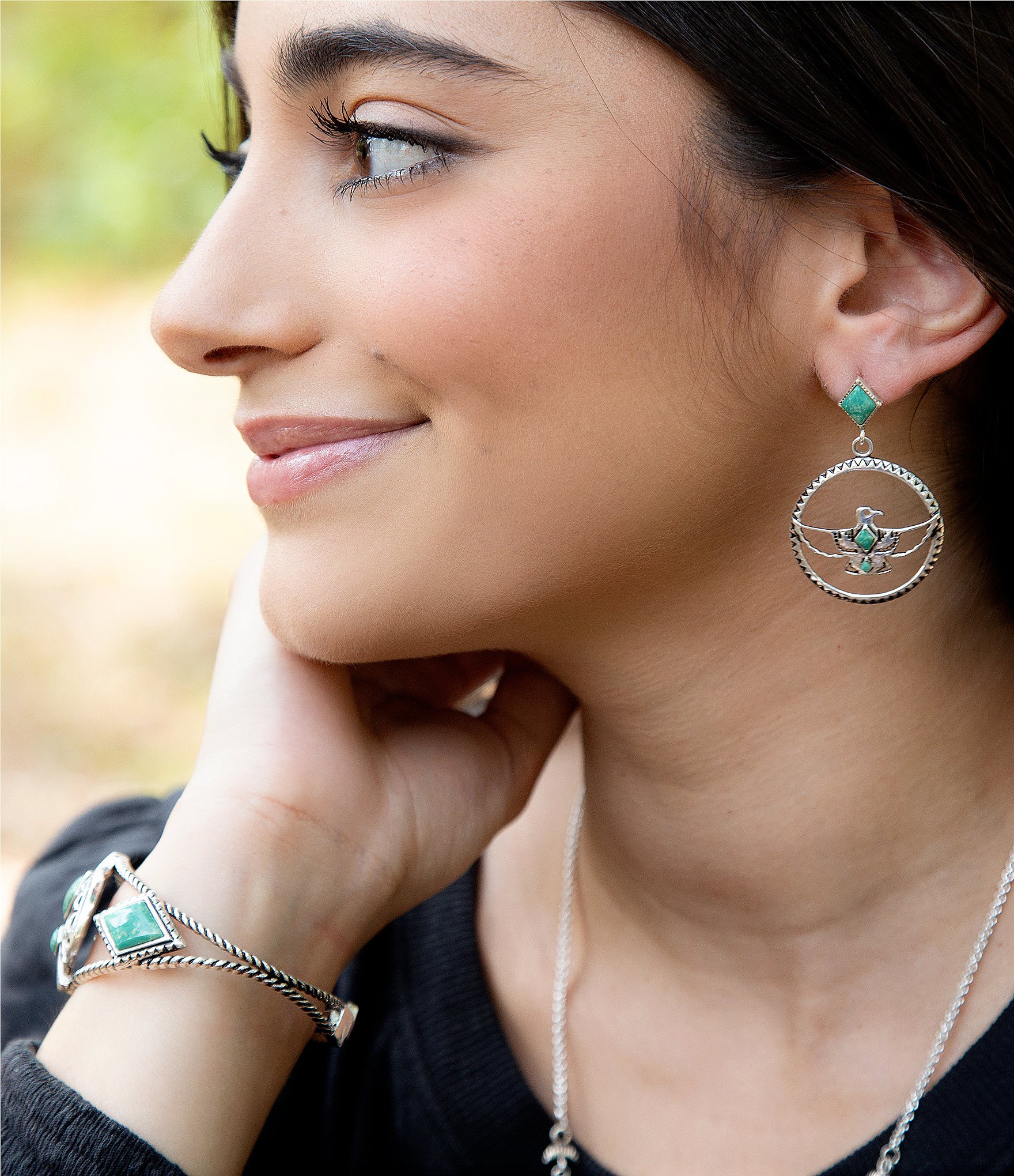 Barse Sterling Silver and Turquoise Thunderbird Drop Earrings