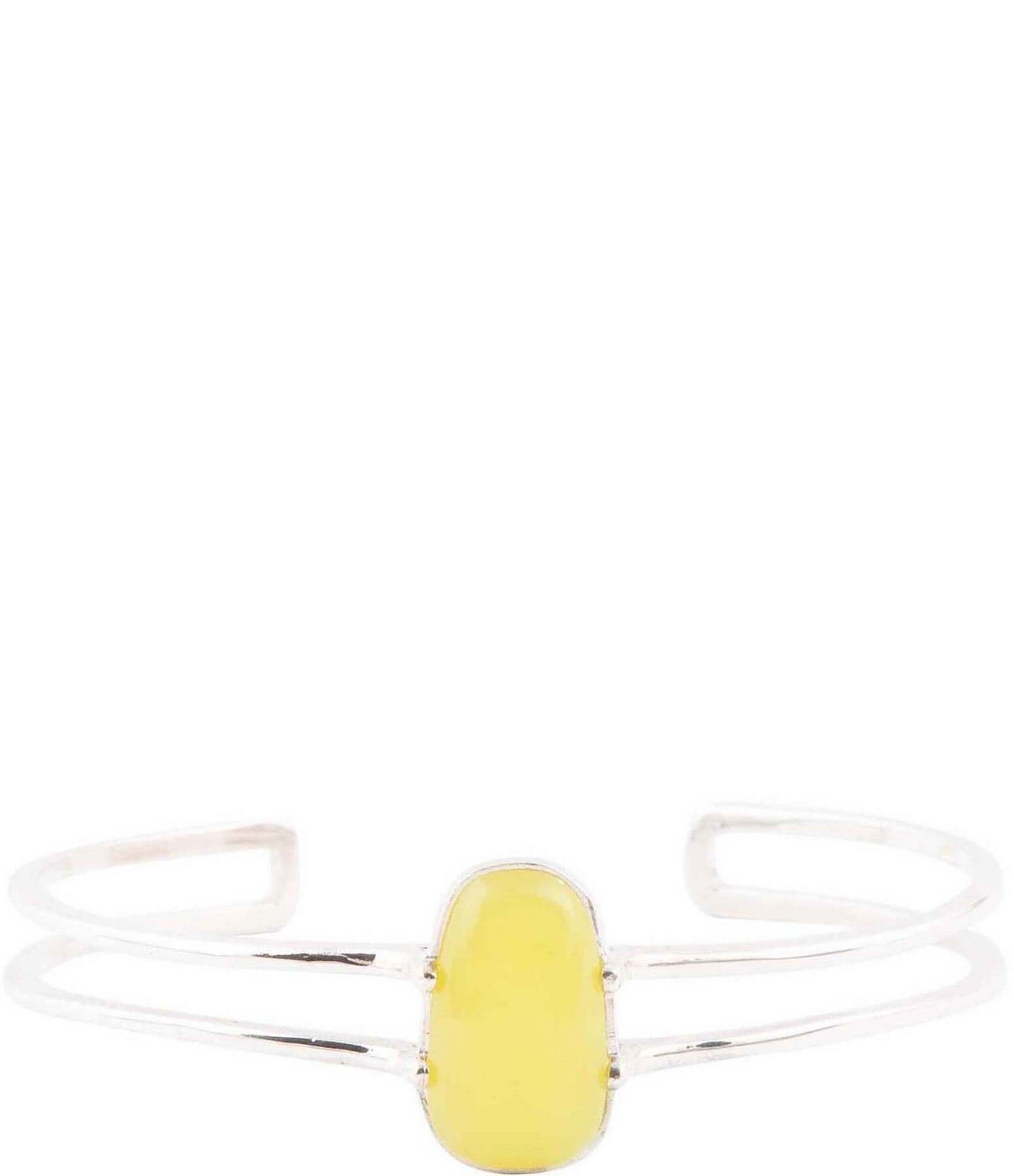 Barse Sterling Silver and Yellow Jade Genuine Stone Cuff Bracelet