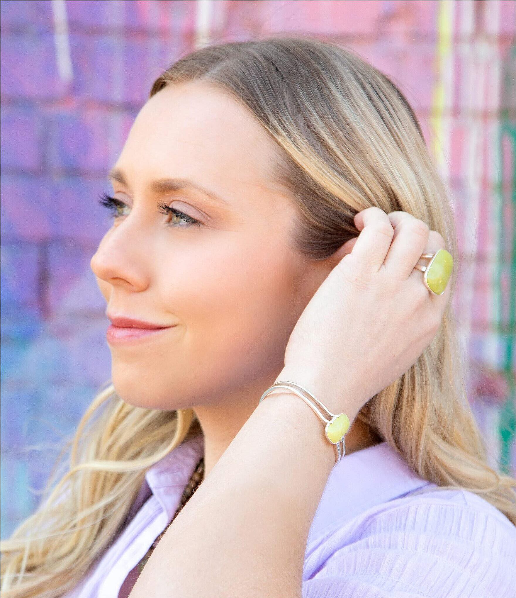 Barse Sterling Silver and Yellow Jade Genuine Stone Statement Ring