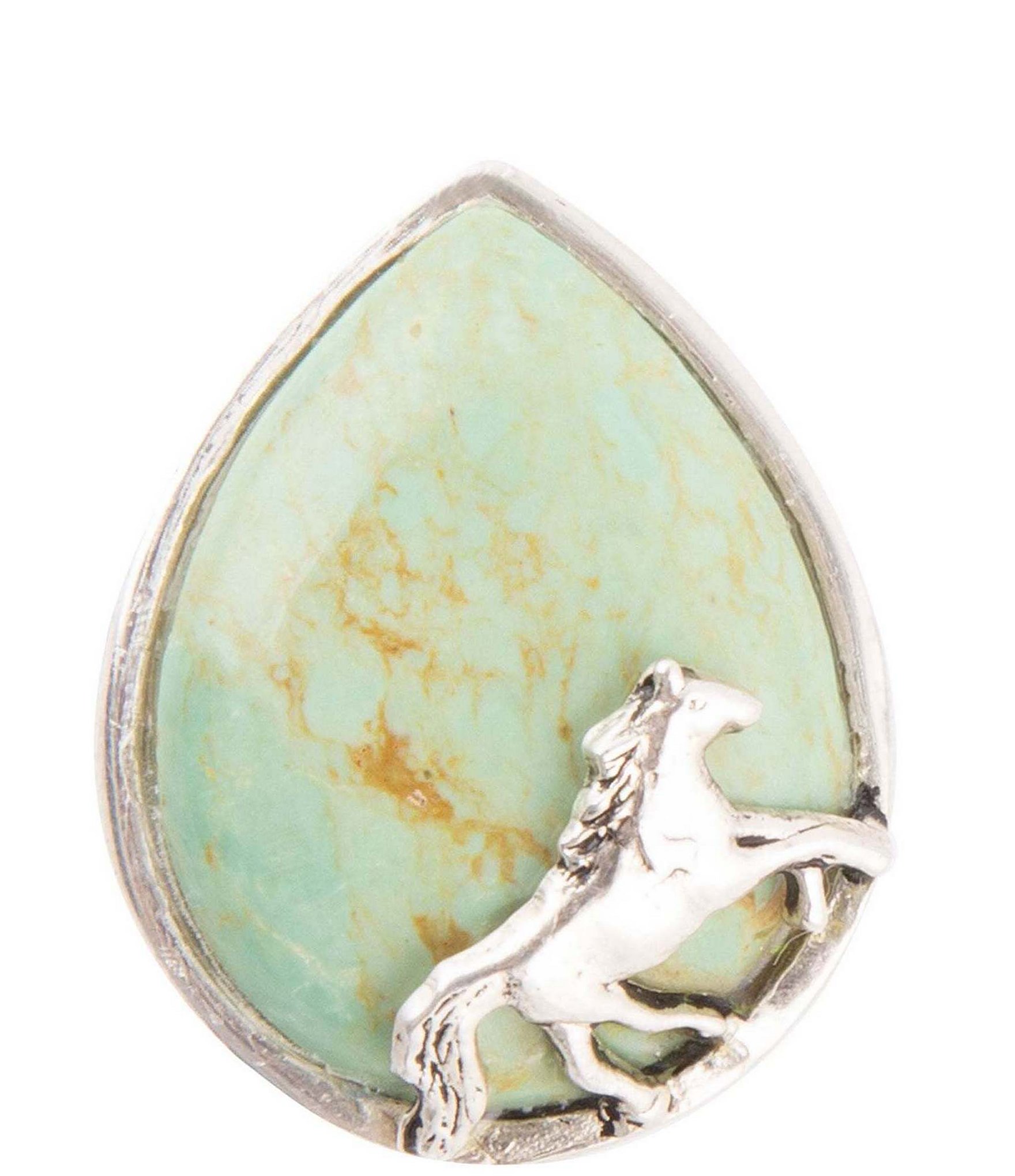 Barse Sterling Silver Genuine Stone Green Turquoise Horse Statement Ring