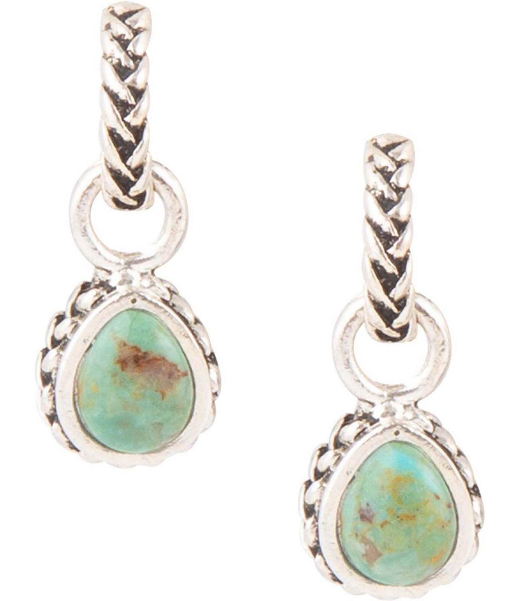 Barse Sterling Silver Genuine Stone Turquoise Drop Earrings