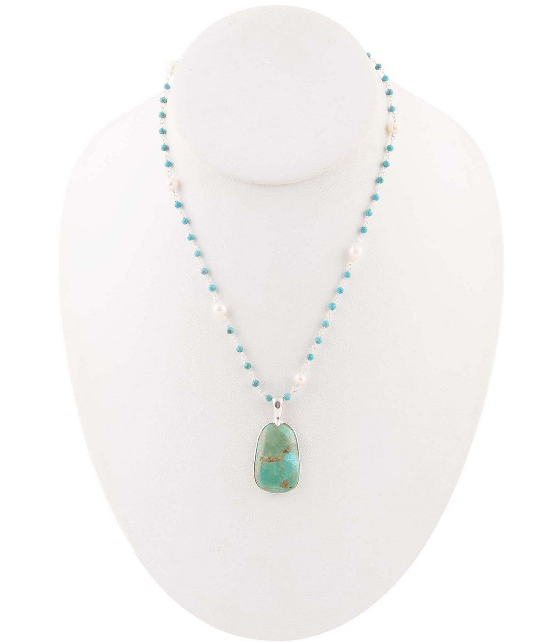 Barse Sterling Silver, Genuine Turquoise & Pearl Short Pendant Necklace