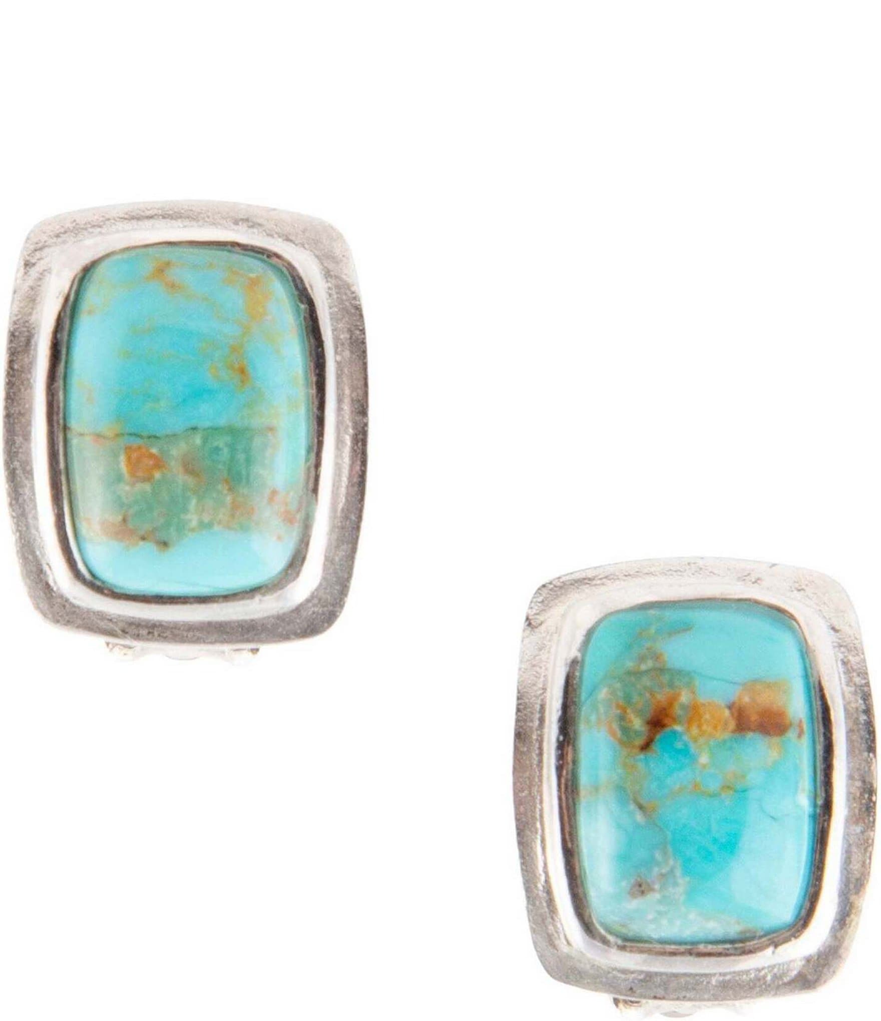 Barse Sterling Silver Genuine Turquoise Clip Stud Earrings