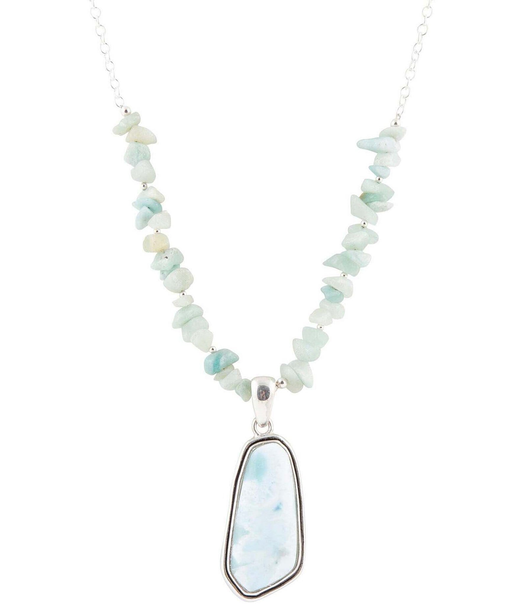 Barse Sterling Silver Larimar Short Pendant Necklace