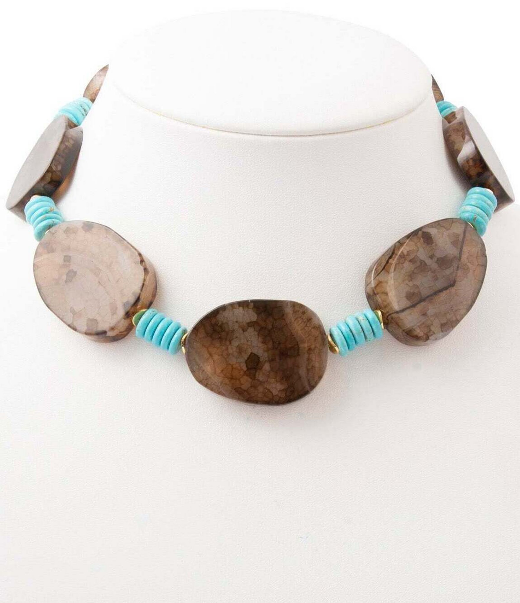 Barse Stone River Golden, Agate And Turquoise Magnesite Collar Necklace