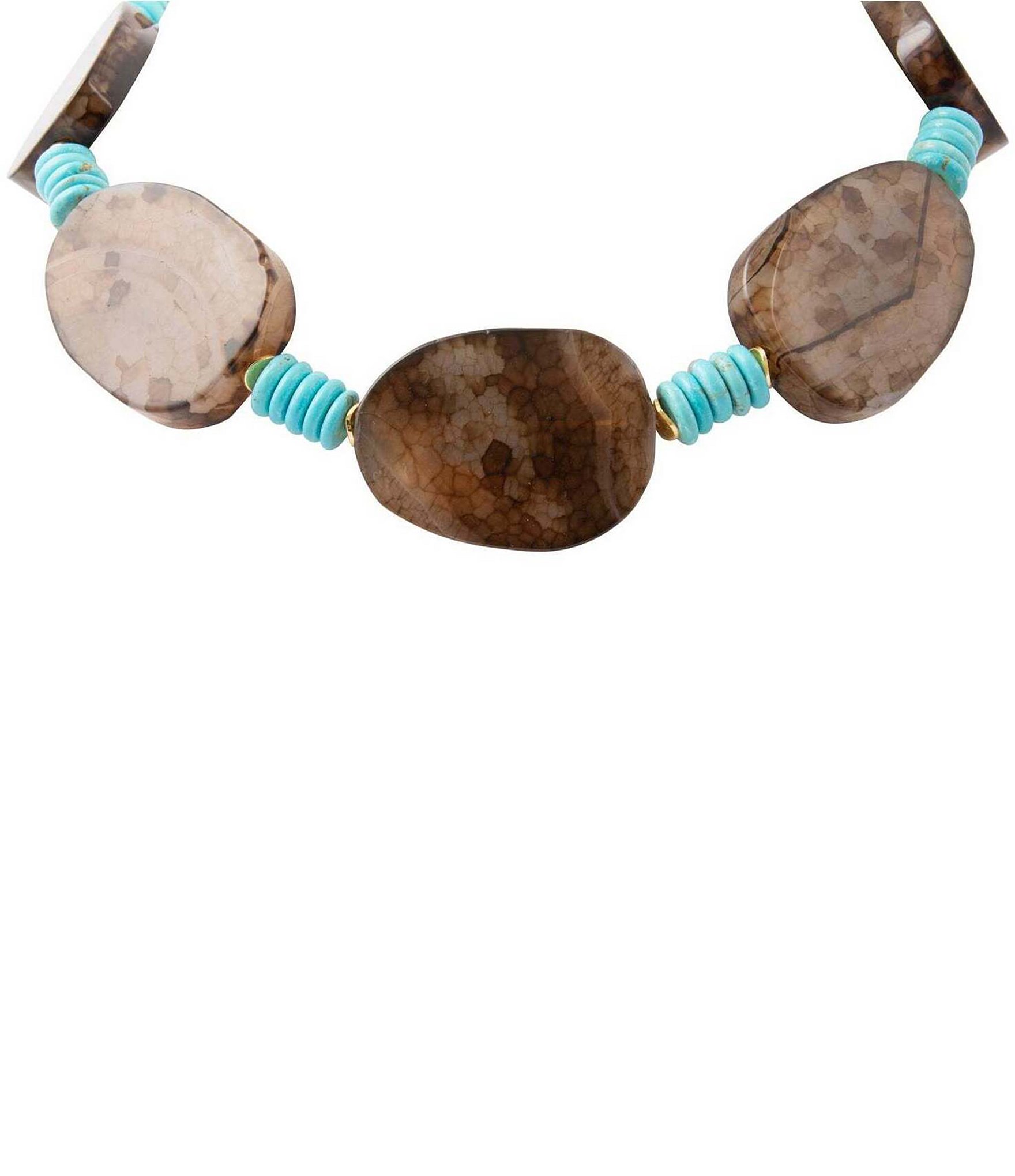 Barse Stone River Golden, Agate And Turquoise Magnesite Collar Necklace