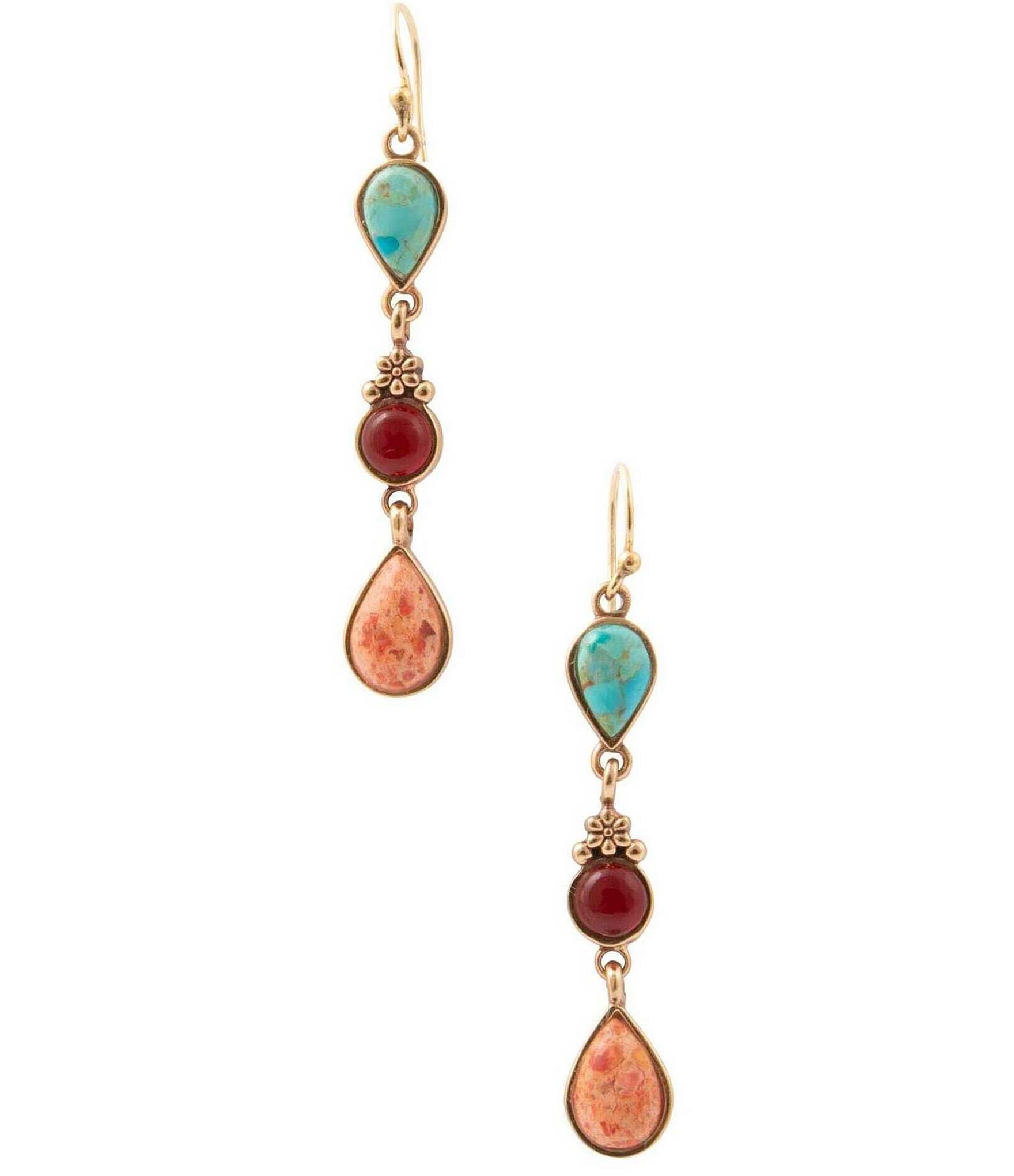 Barse Sundown Trail Golden and Genuine Stone Linear Earrings