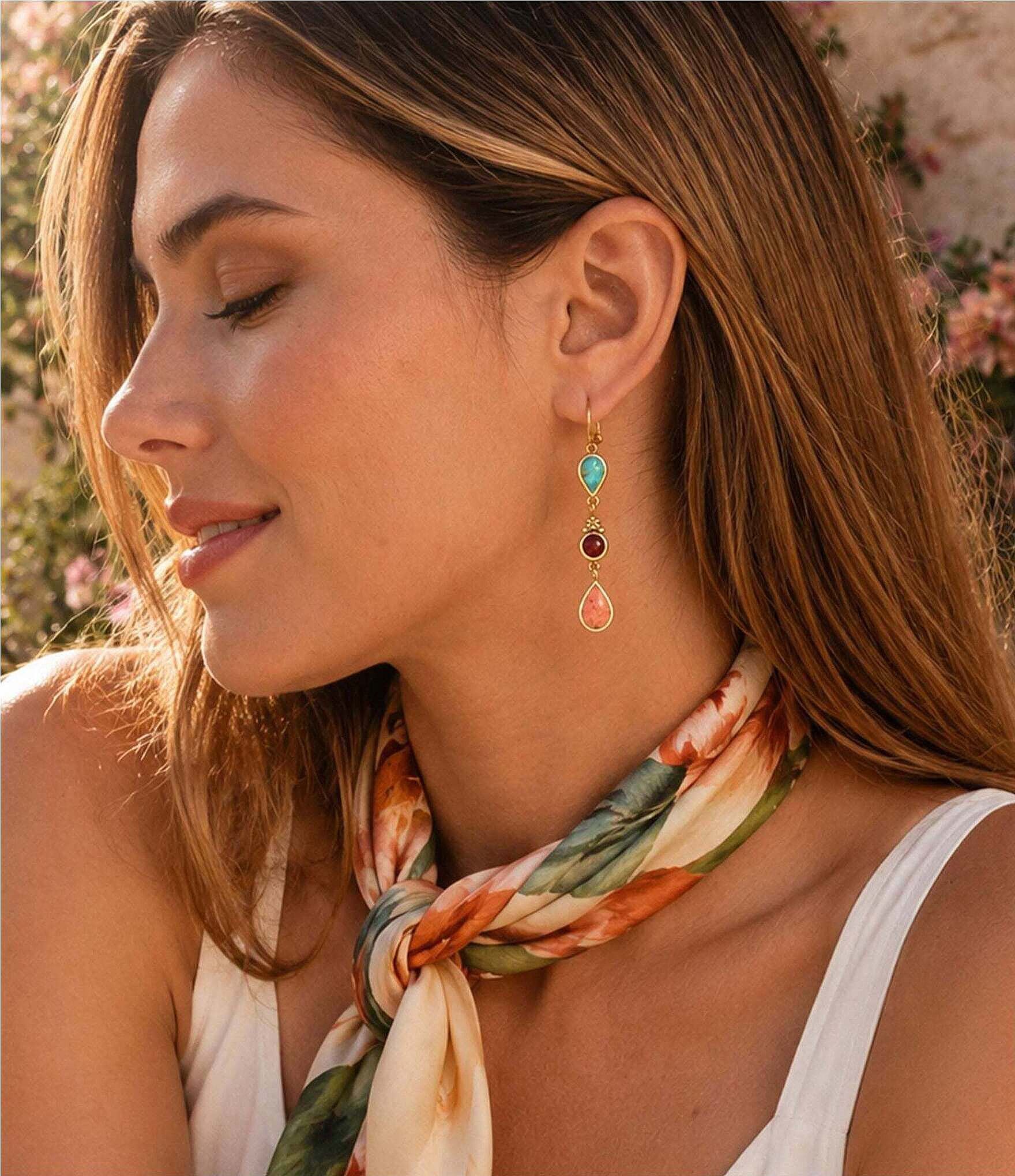 Barse Sundown Trail Golden and Genuine Stone Linear Earrings