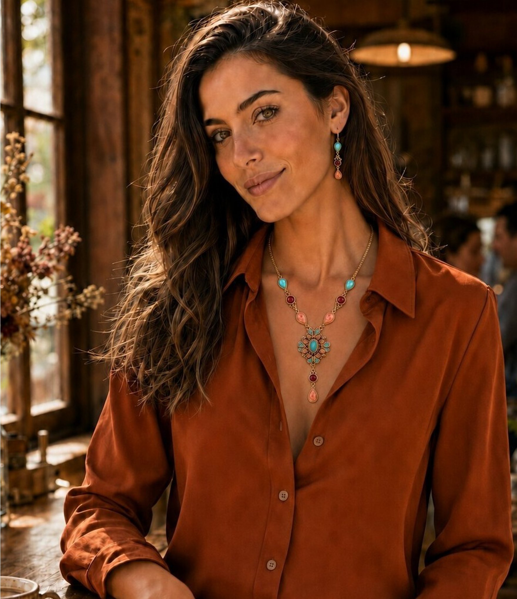 Barse Sundown Trail Golden and Genuine Stone Linear Earrings