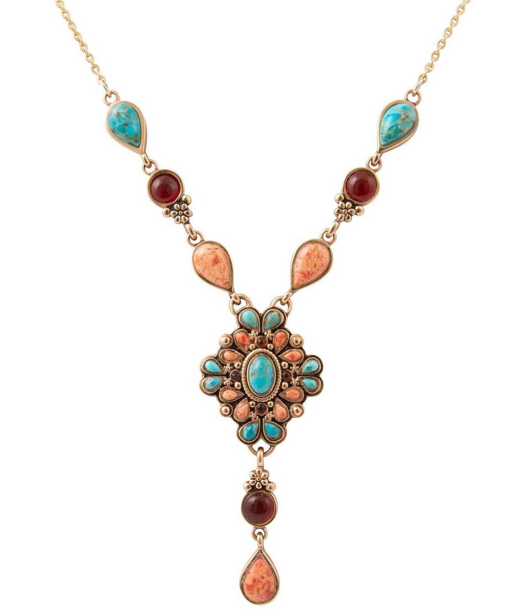 Barse Sundown Trail Golden and Genuine Stone Y Necklace