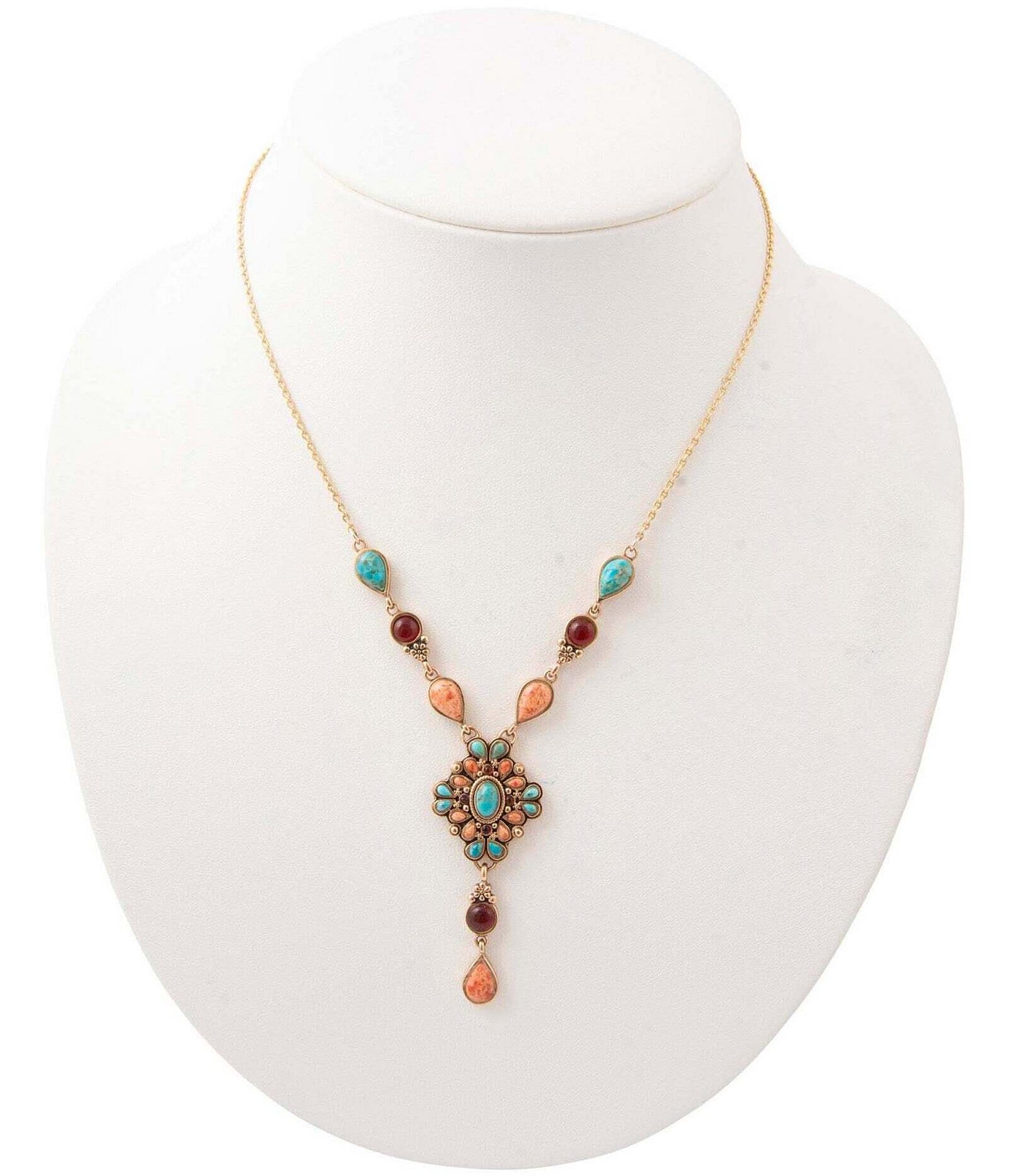 Barse Sundown Trail Golden and Genuine Stone Y Necklace