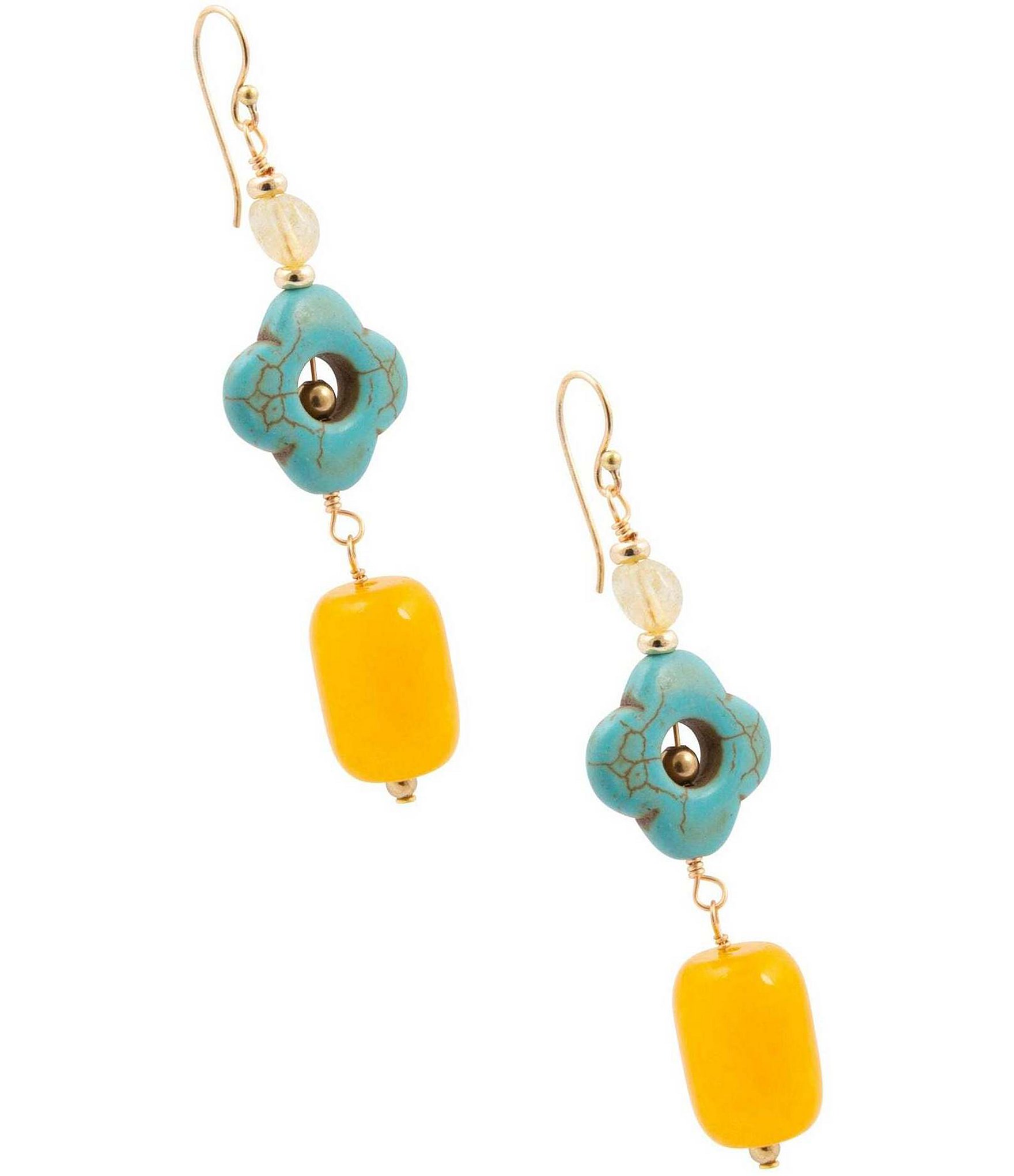 Barse Sunlit Oasis Genuine Stone Linear Earrings