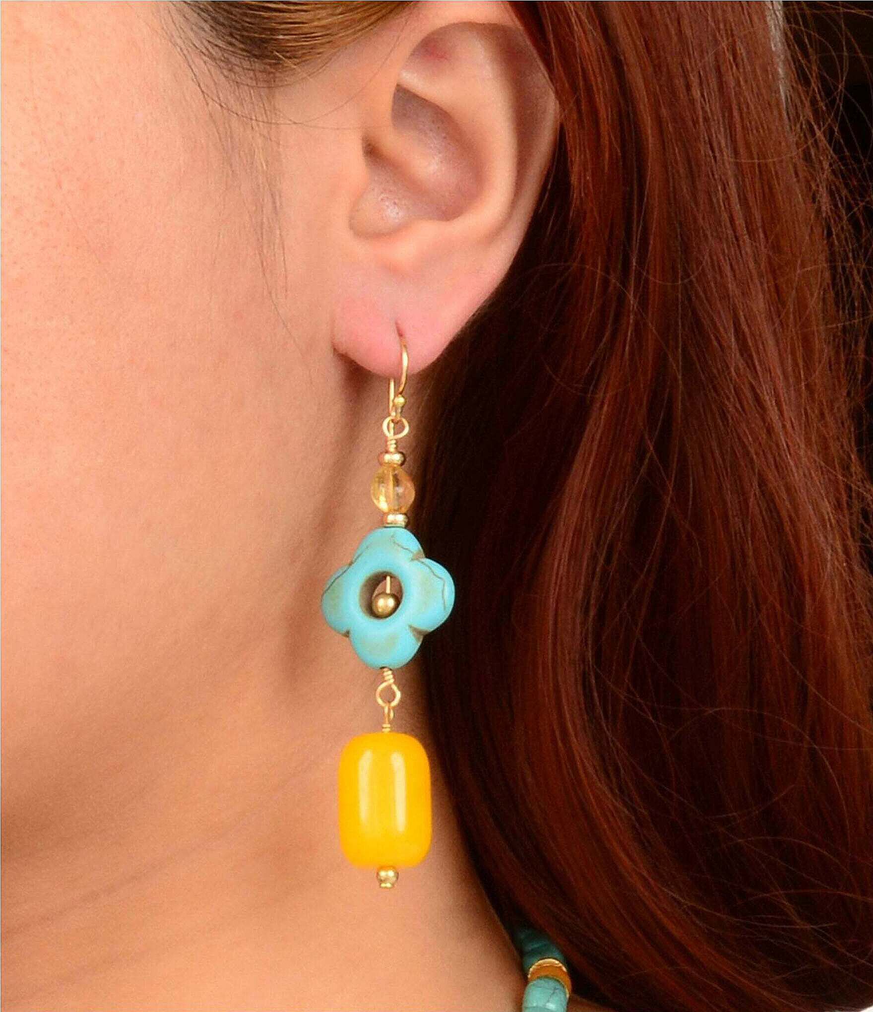 Barse Sunlit Oasis Genuine Stone Linear Earrings