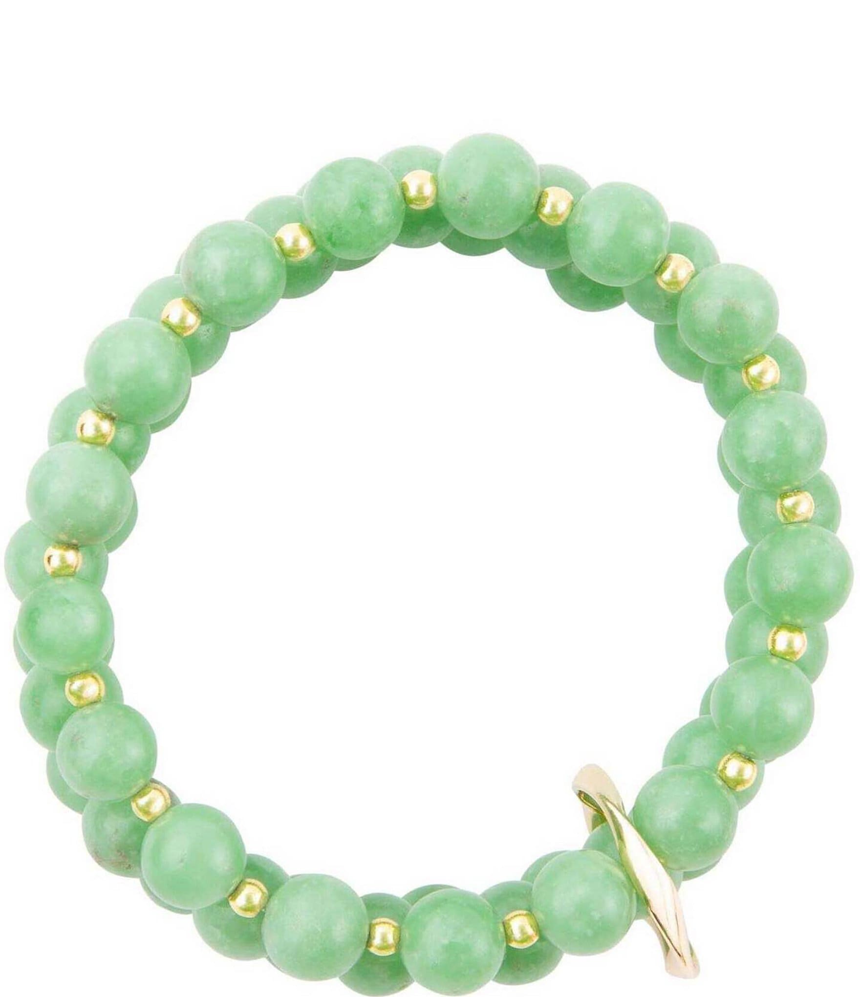 Barse Three Row Genuine Green Quartz Stretch Bracelet Set