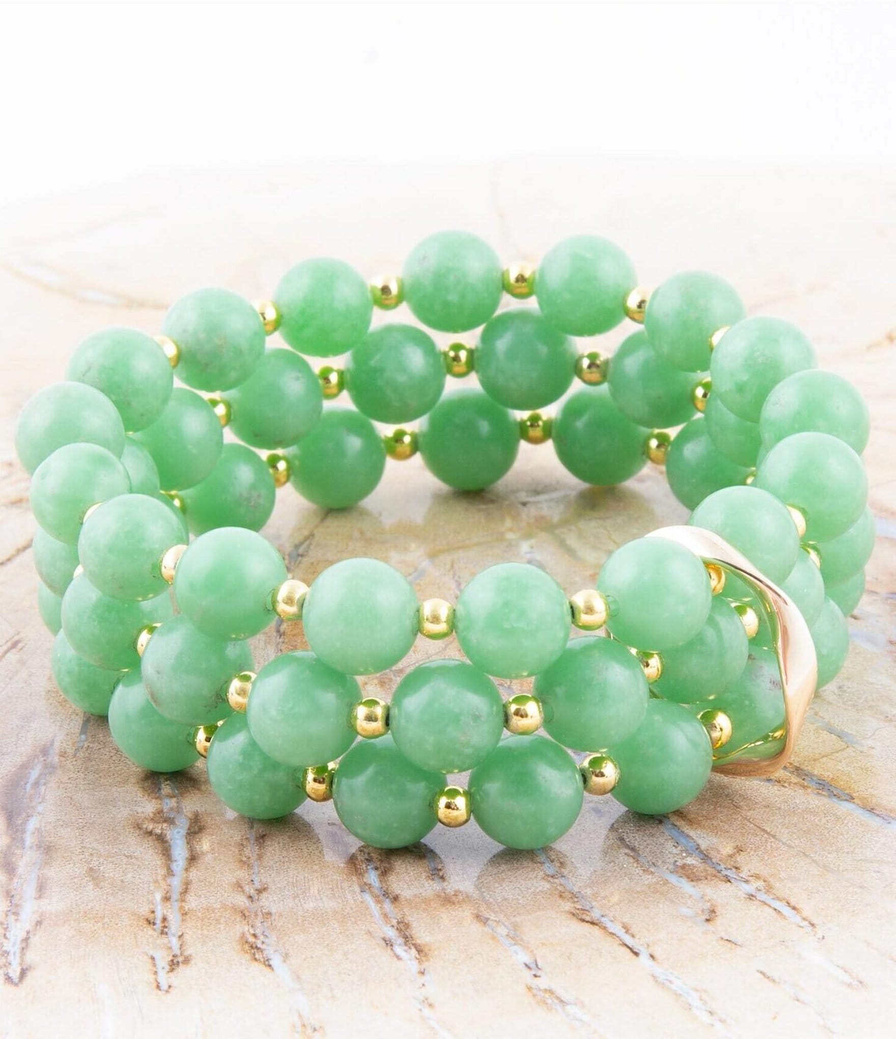 Barse Three Row Genuine Green Quartz Stretch Bracelet Set