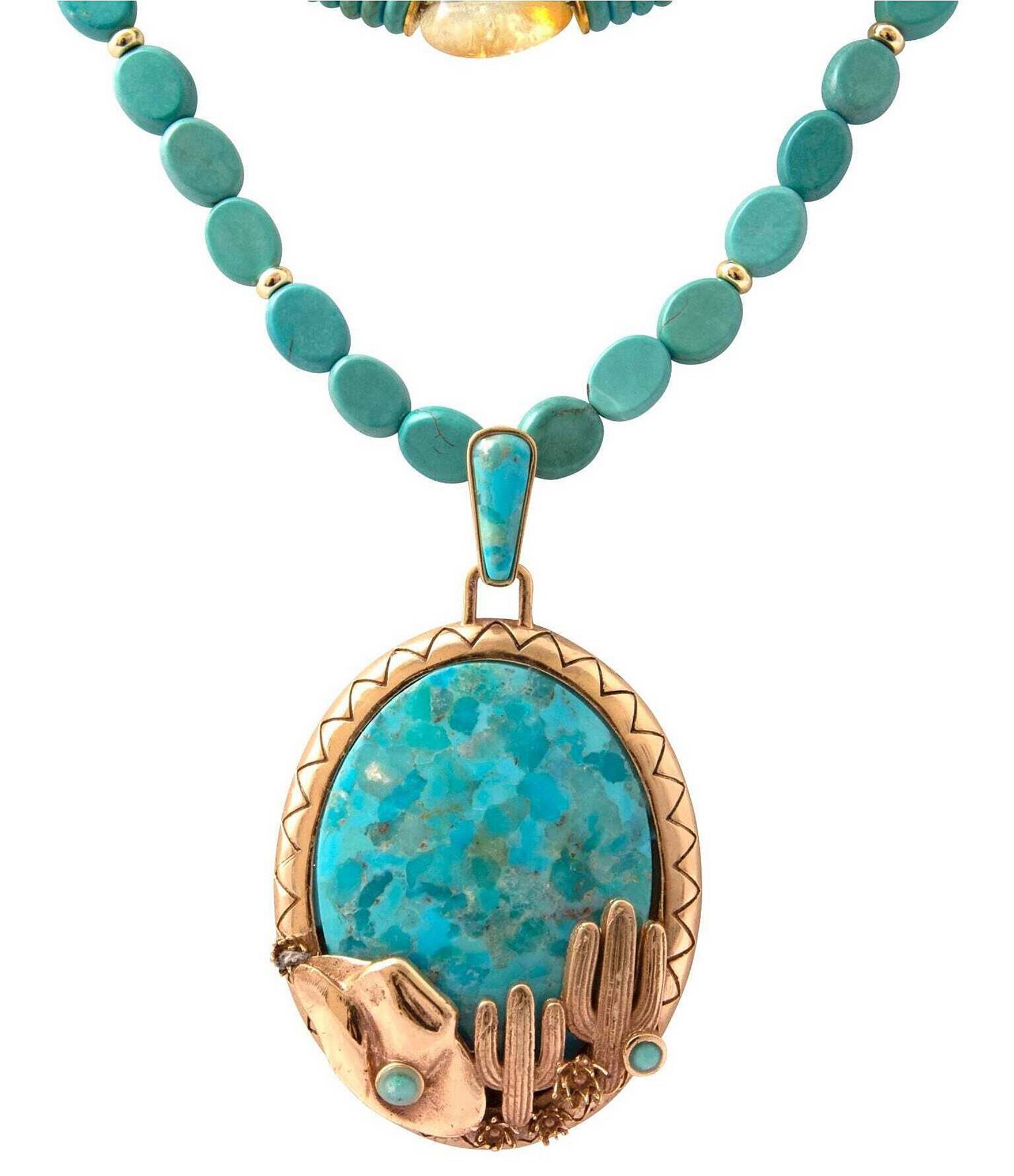 Barse Cowboy Cactus Turquoise Statement Beaded Short Pendant Necklace