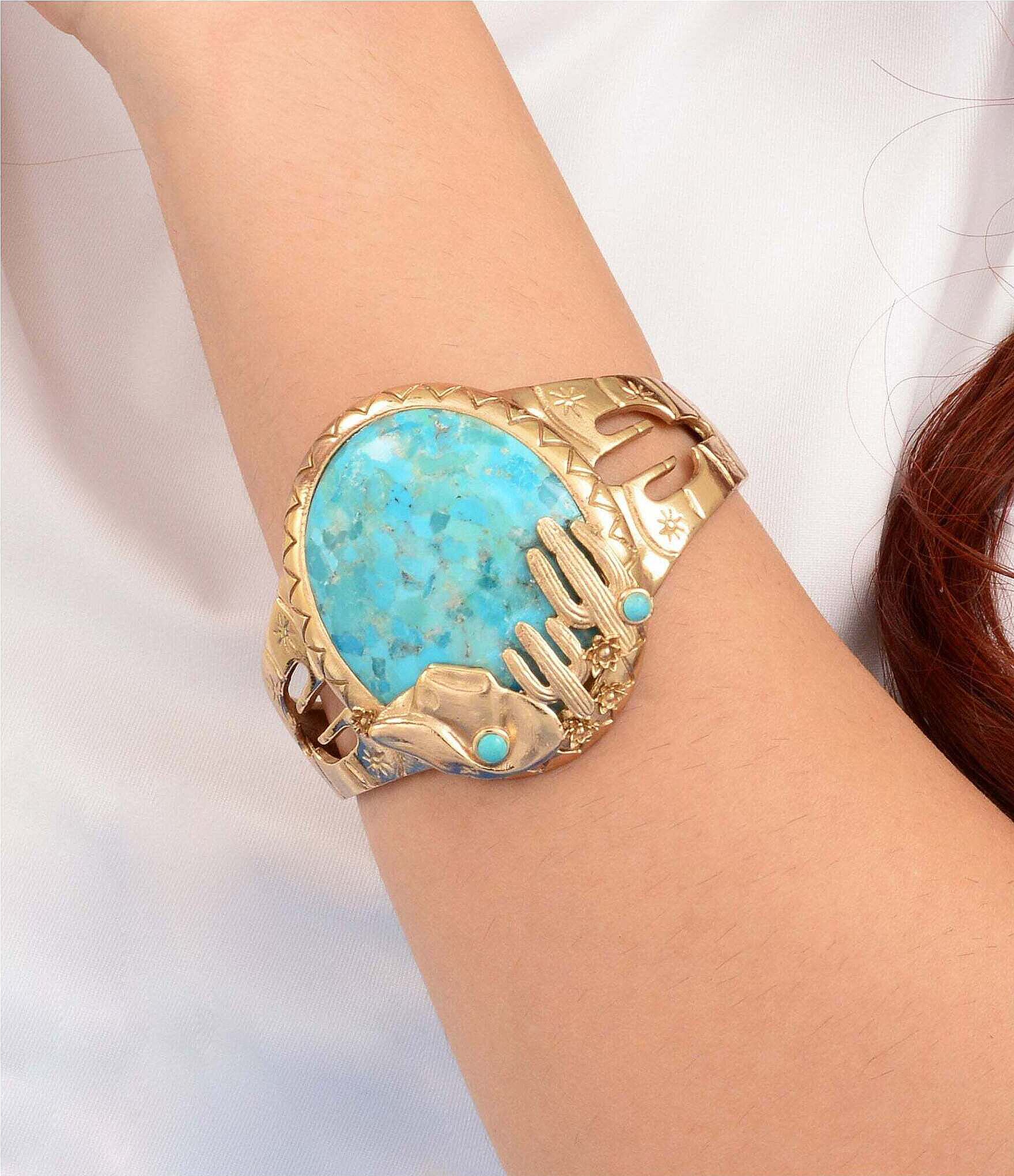 Barse Turquoise Cowboy Cactus Statement Cuff Bracelet