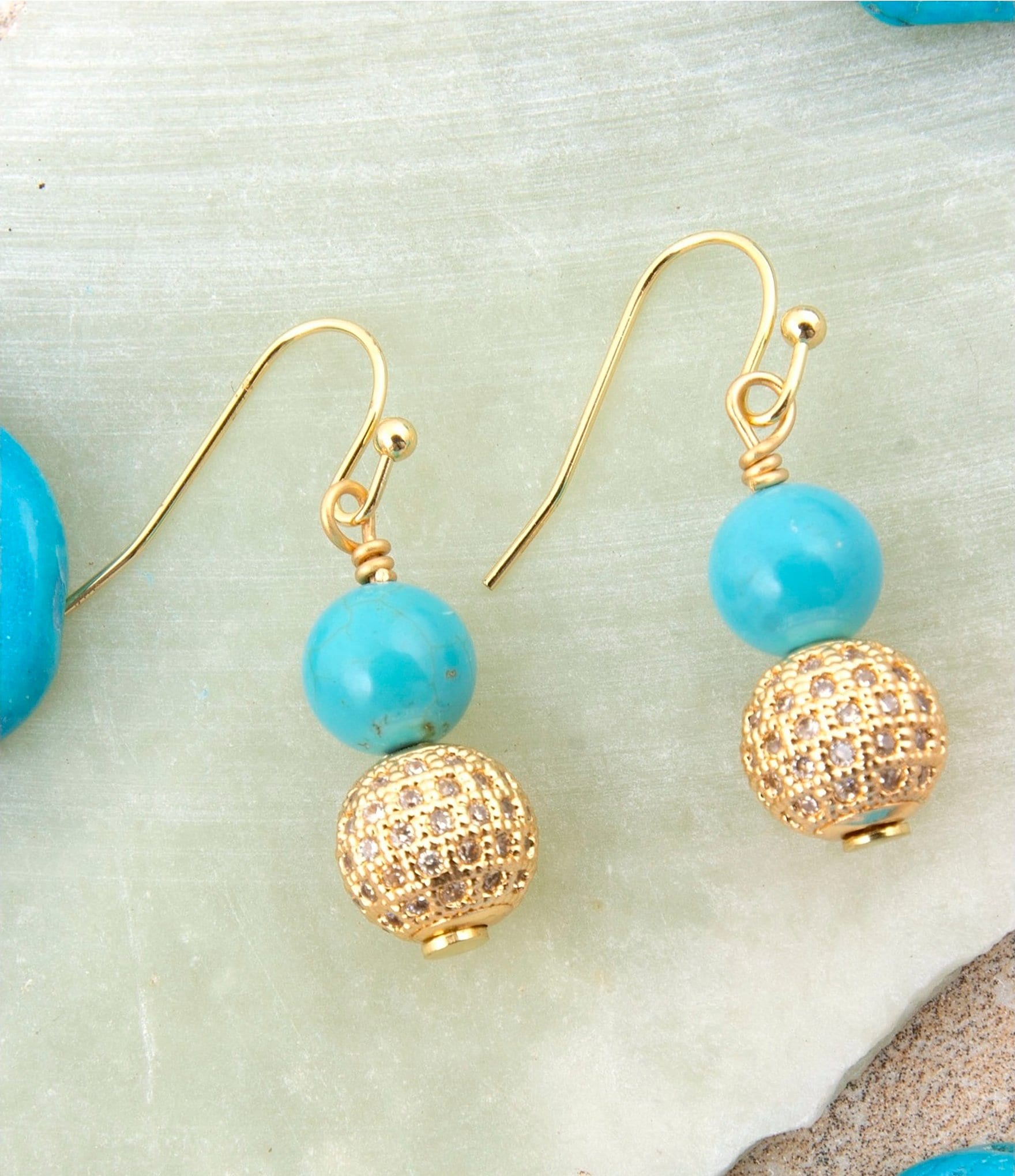 Barse Turquoise Magnesite and Pave CZ Hepburn Drop Earrings