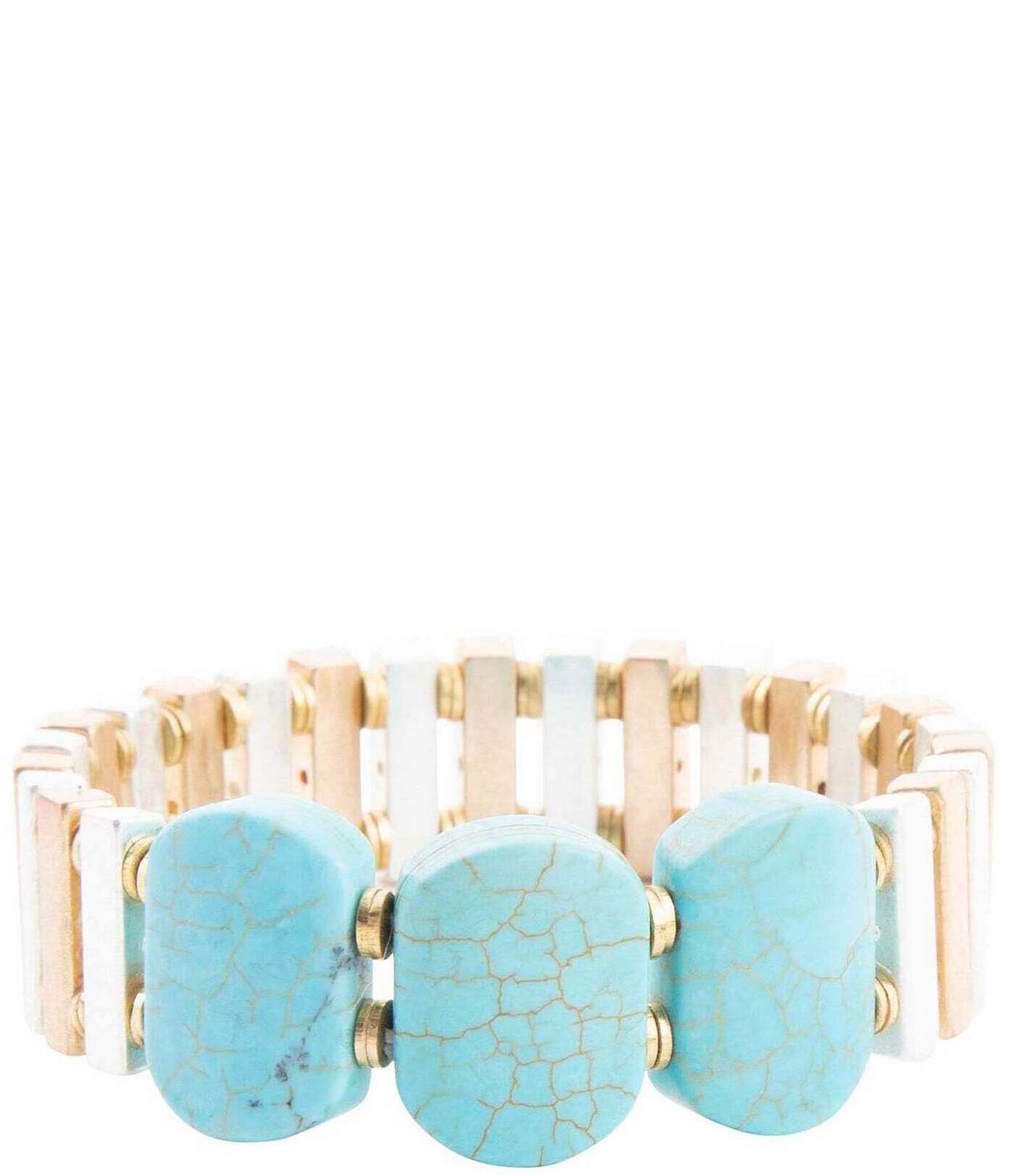 Barse Two Tone and Genuine Turquoise & Magnesite Stone Stretch Bracelet