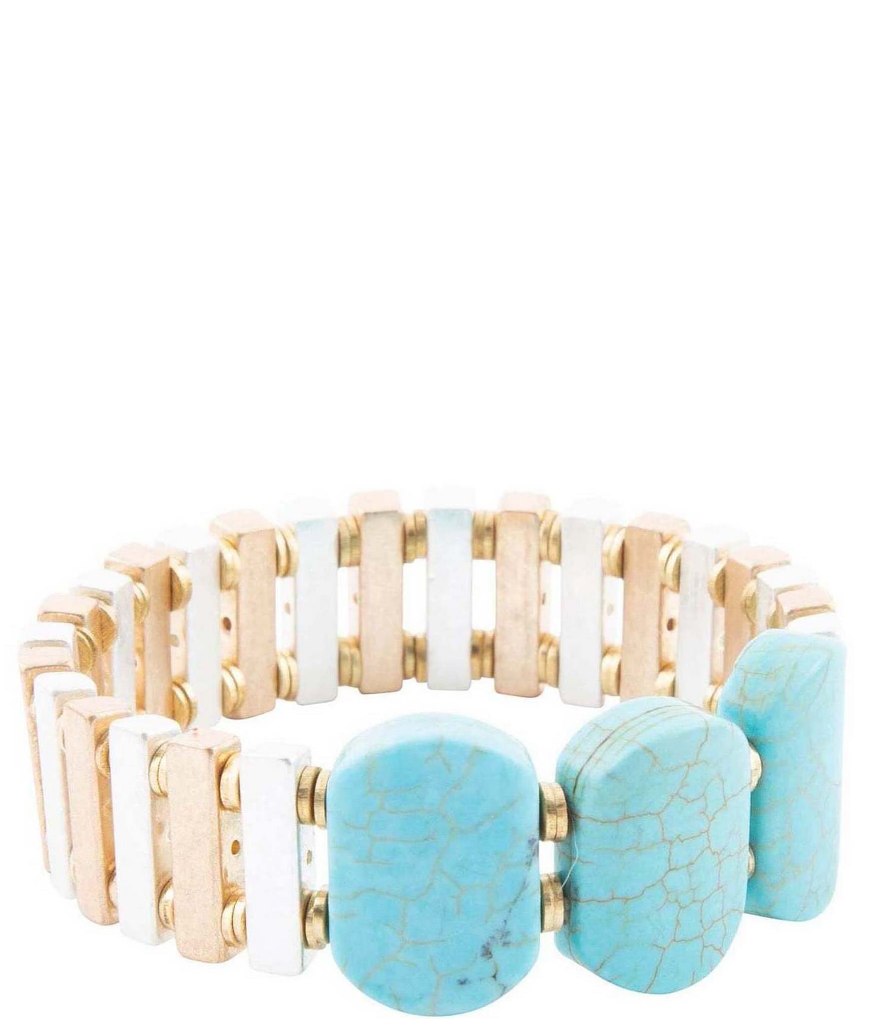 Barse Two Tone and Genuine Turquoise & Magnesite Stone Stretch Bracelet