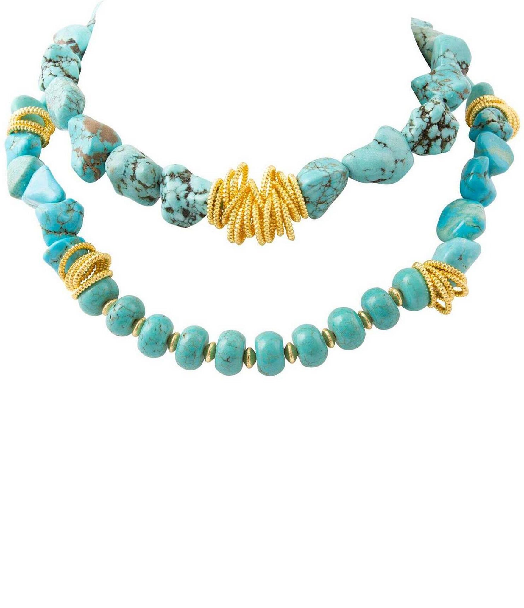 Barse Wild Sky Golden and Magnesite Stone Statement Necklace