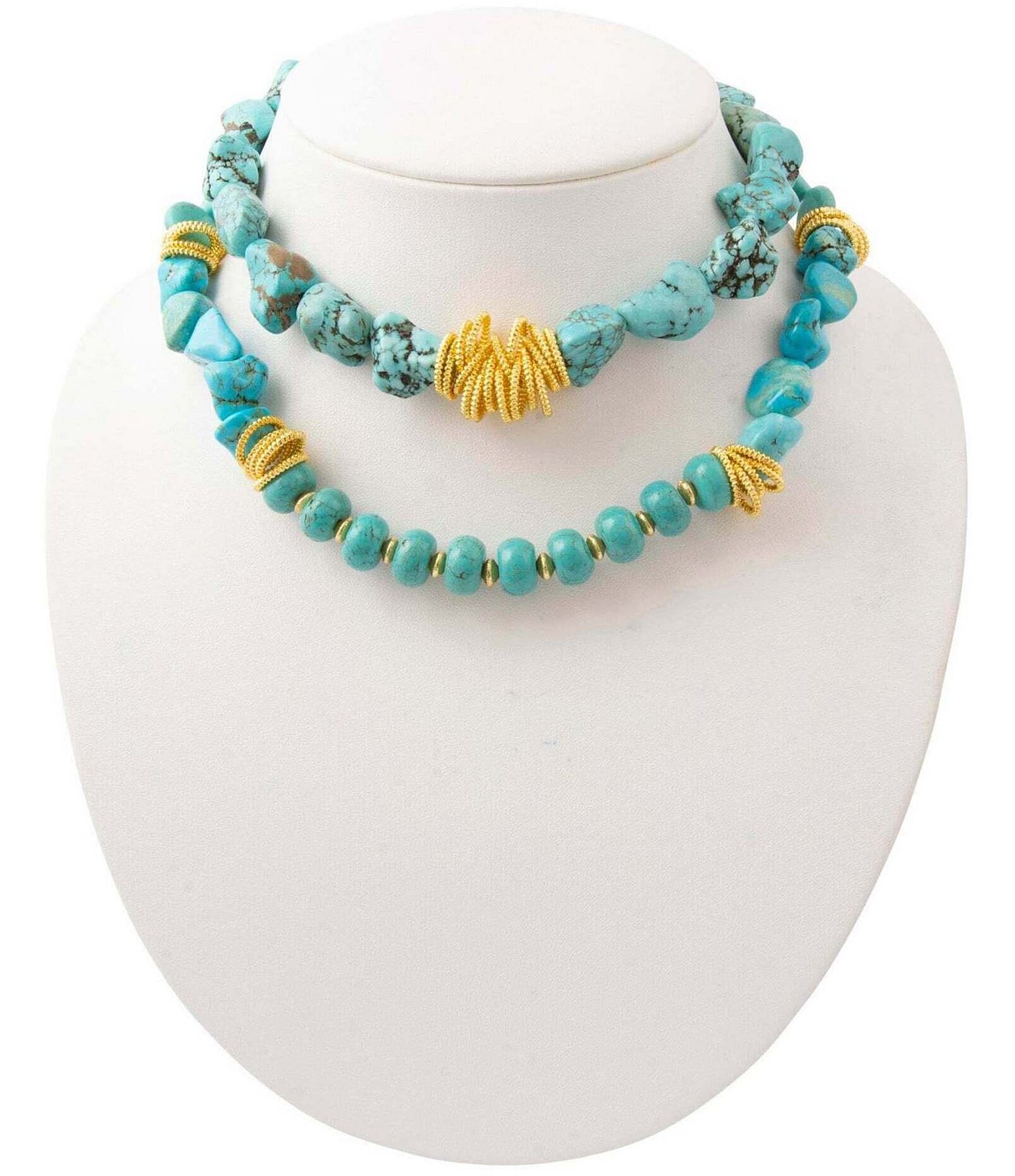 Barse Wild Sky Golden and Magnesite Stone Statement Necklace