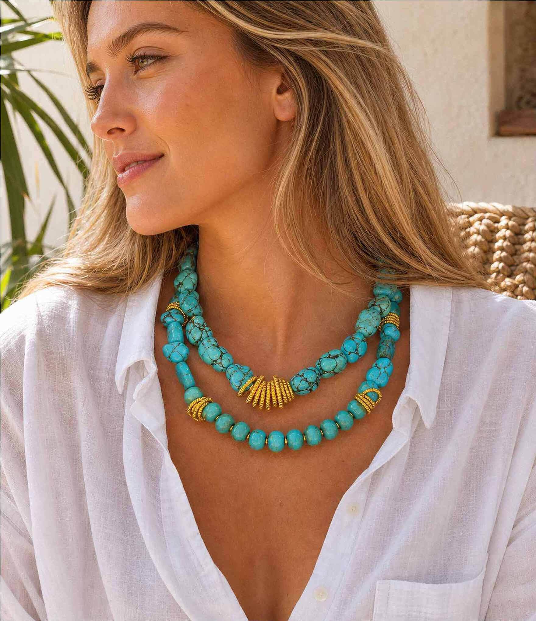 Barse Wild Sky Turquoise & Magnesite Statement Necklace