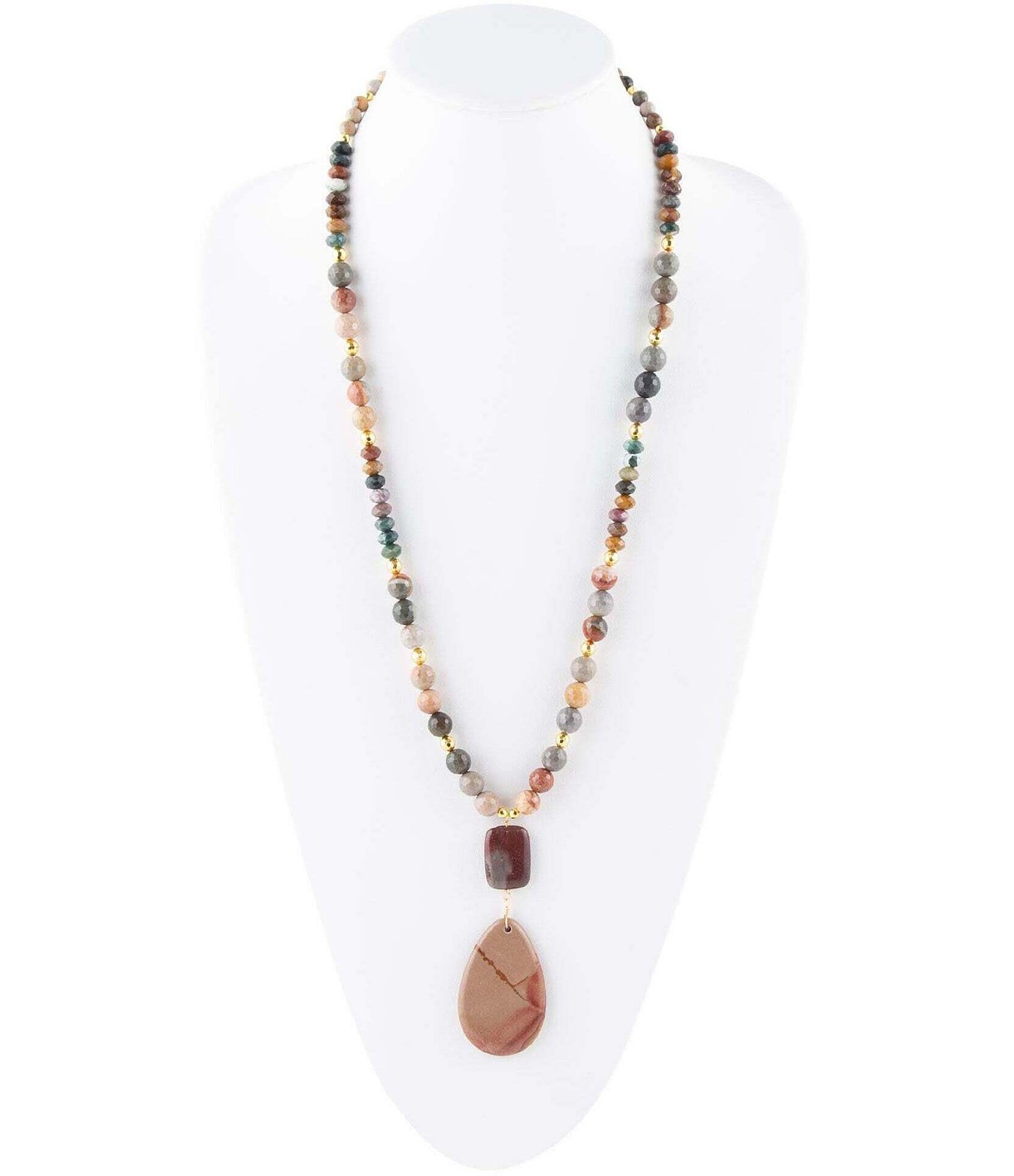 Barse Wood Agate Genuine Stone Long Pendant Necklace | Dillard's