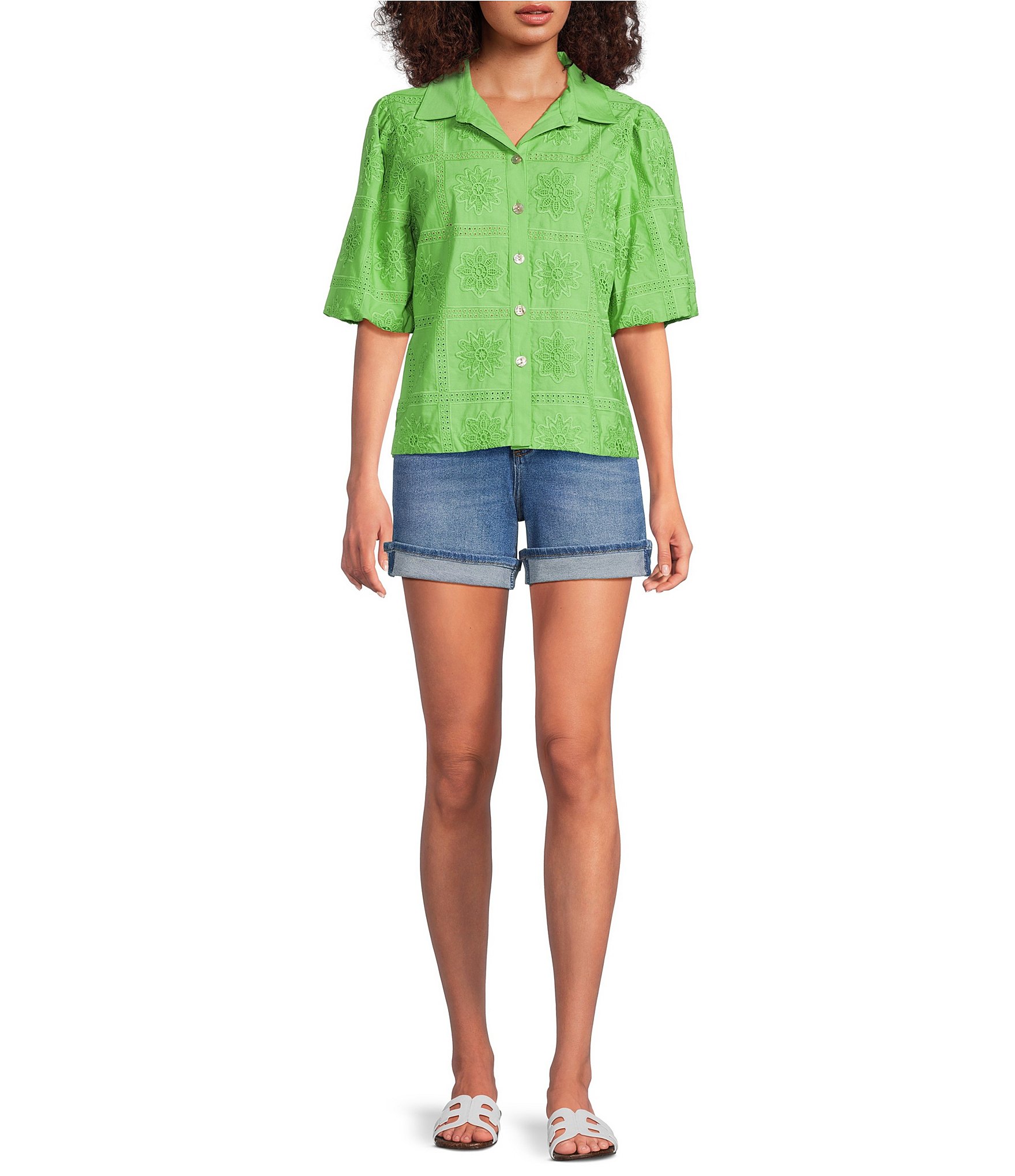 Bayeas Stretch Denim High Rise Cuff Hem Shorts