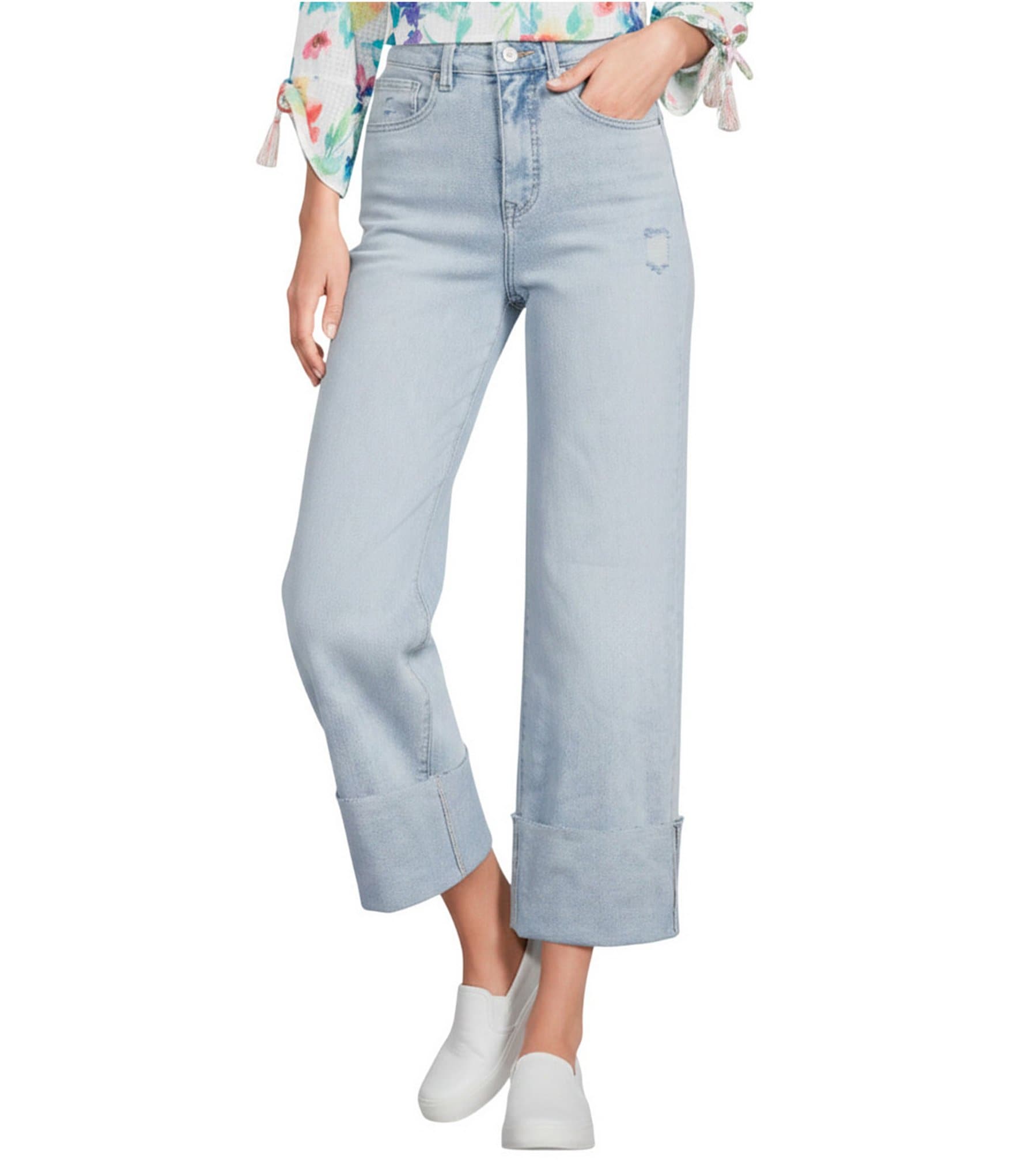 Bayeas Stretch Denim High Rise Wide Leg Cropped Jeans