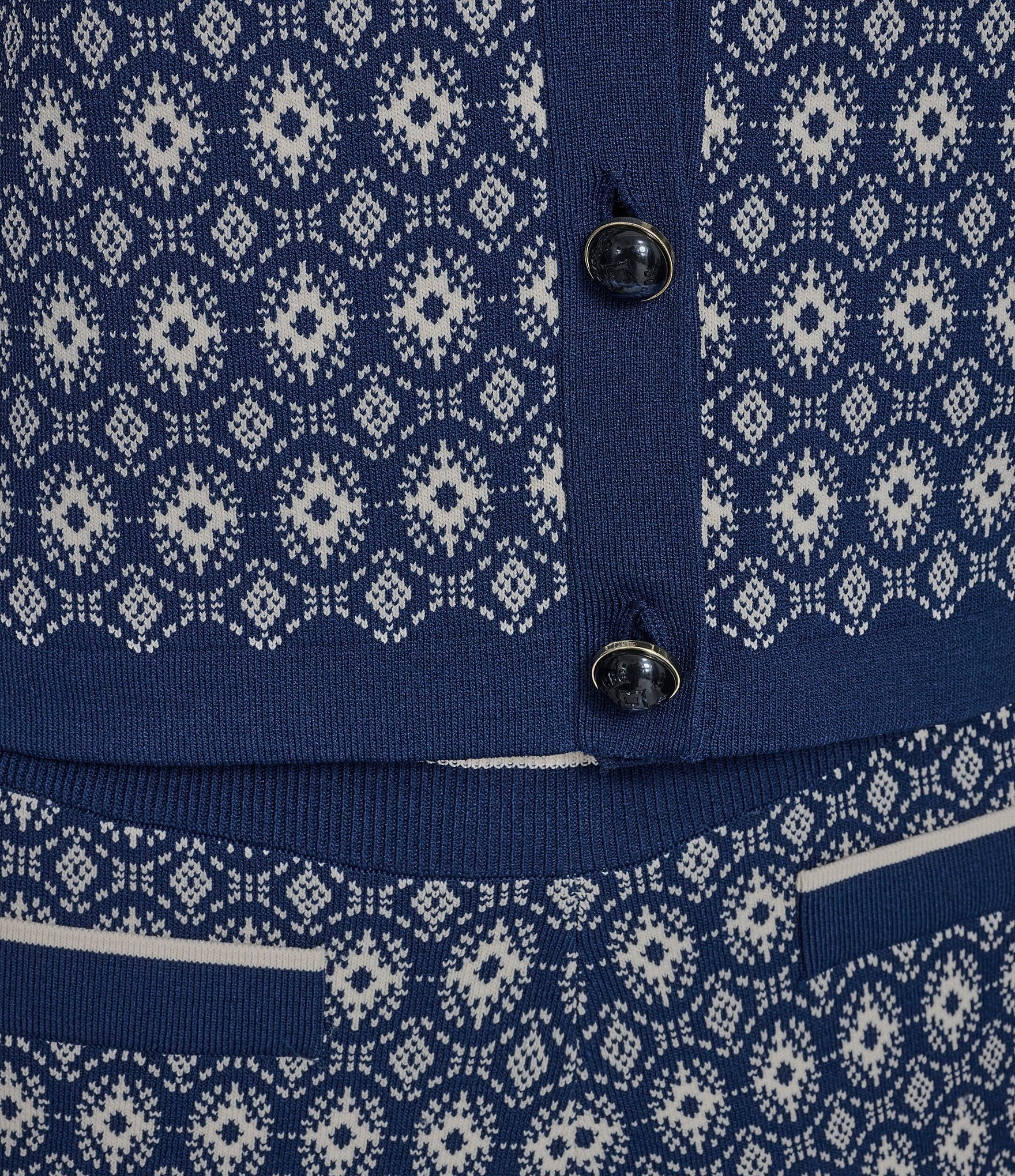 BCBG 2 Piece Medallion Print Knit Button Front Top Micro Short Set